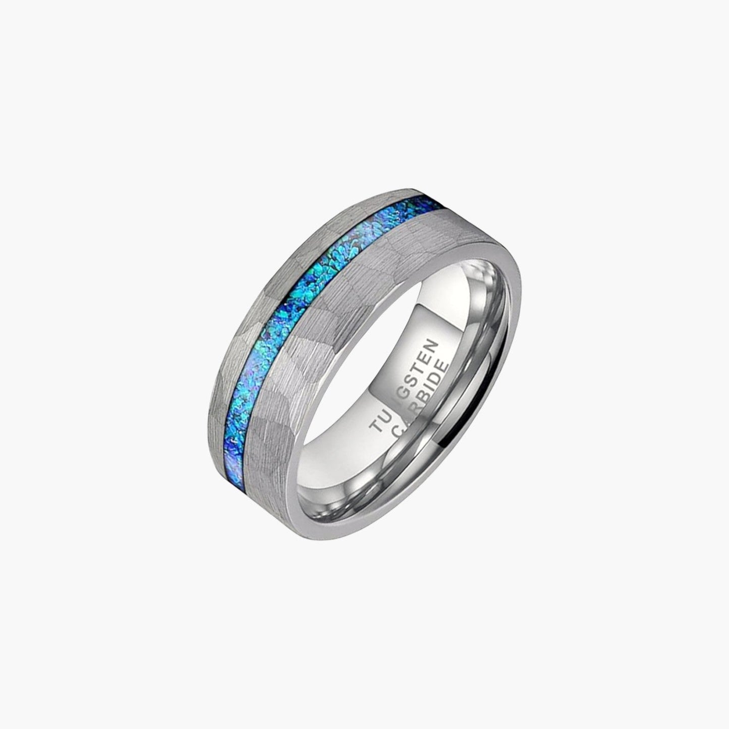 Anel de Tungsténio com Incrustação de Opala Azul