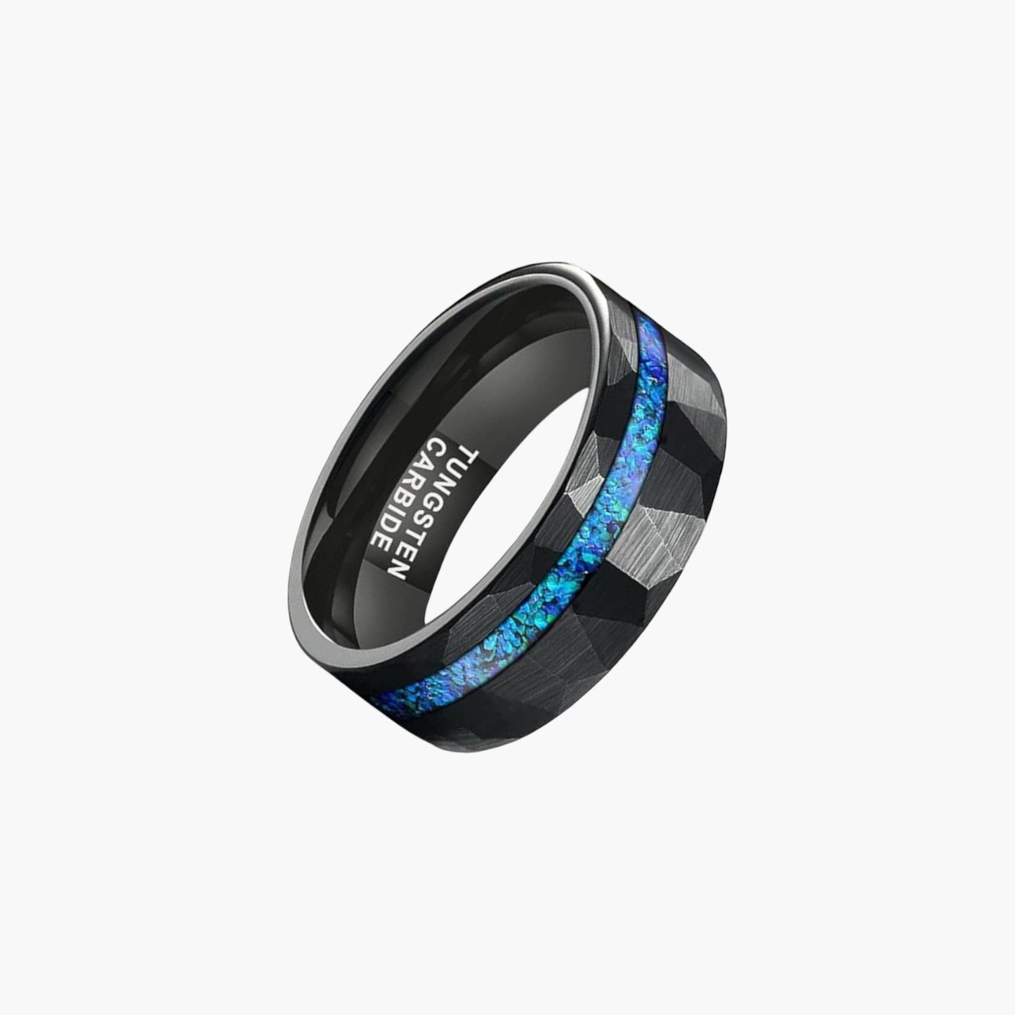 Anel de Tungsténio com Incrustação de Opala Azul