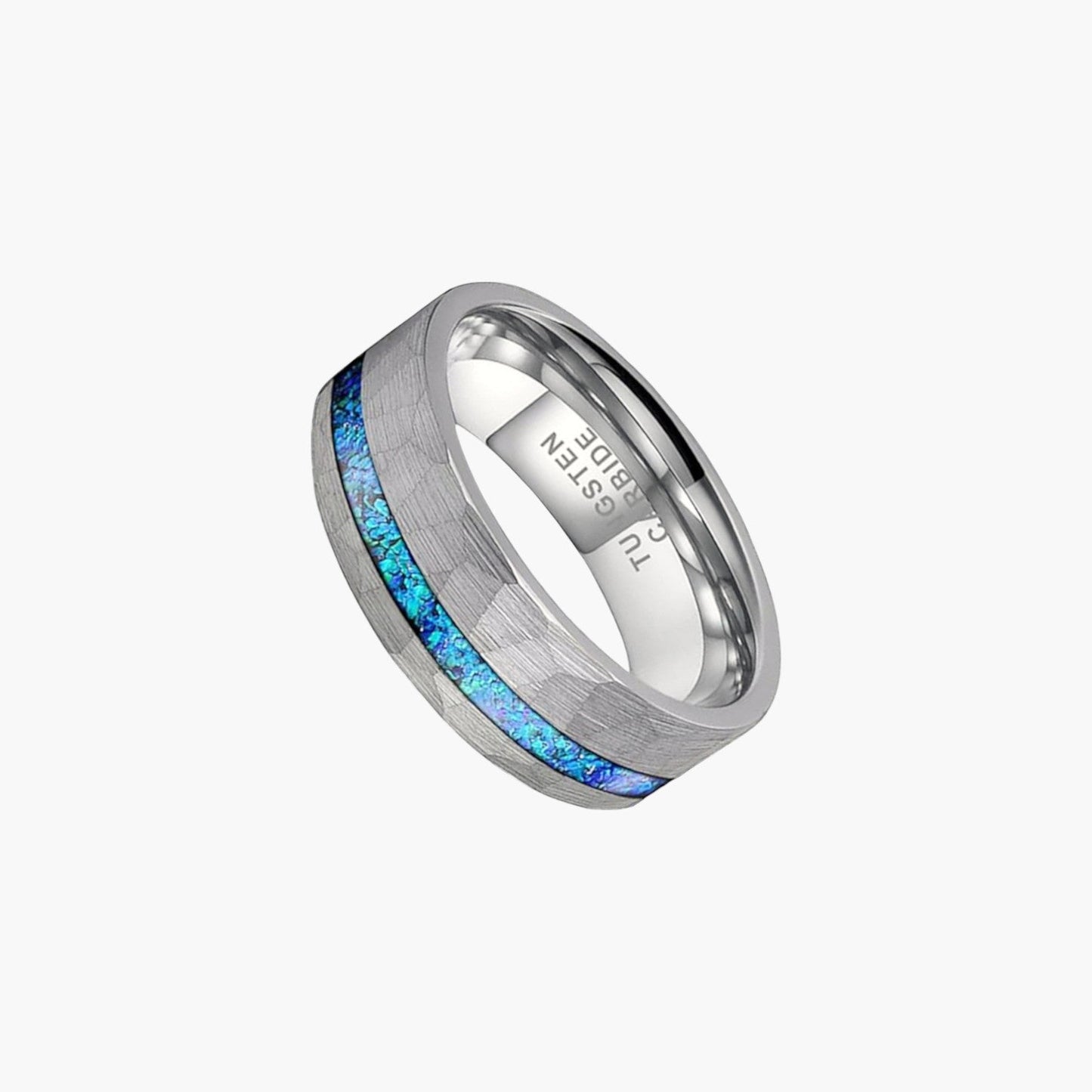 Anel de Tungsténio com Incrustação de Opala Azul