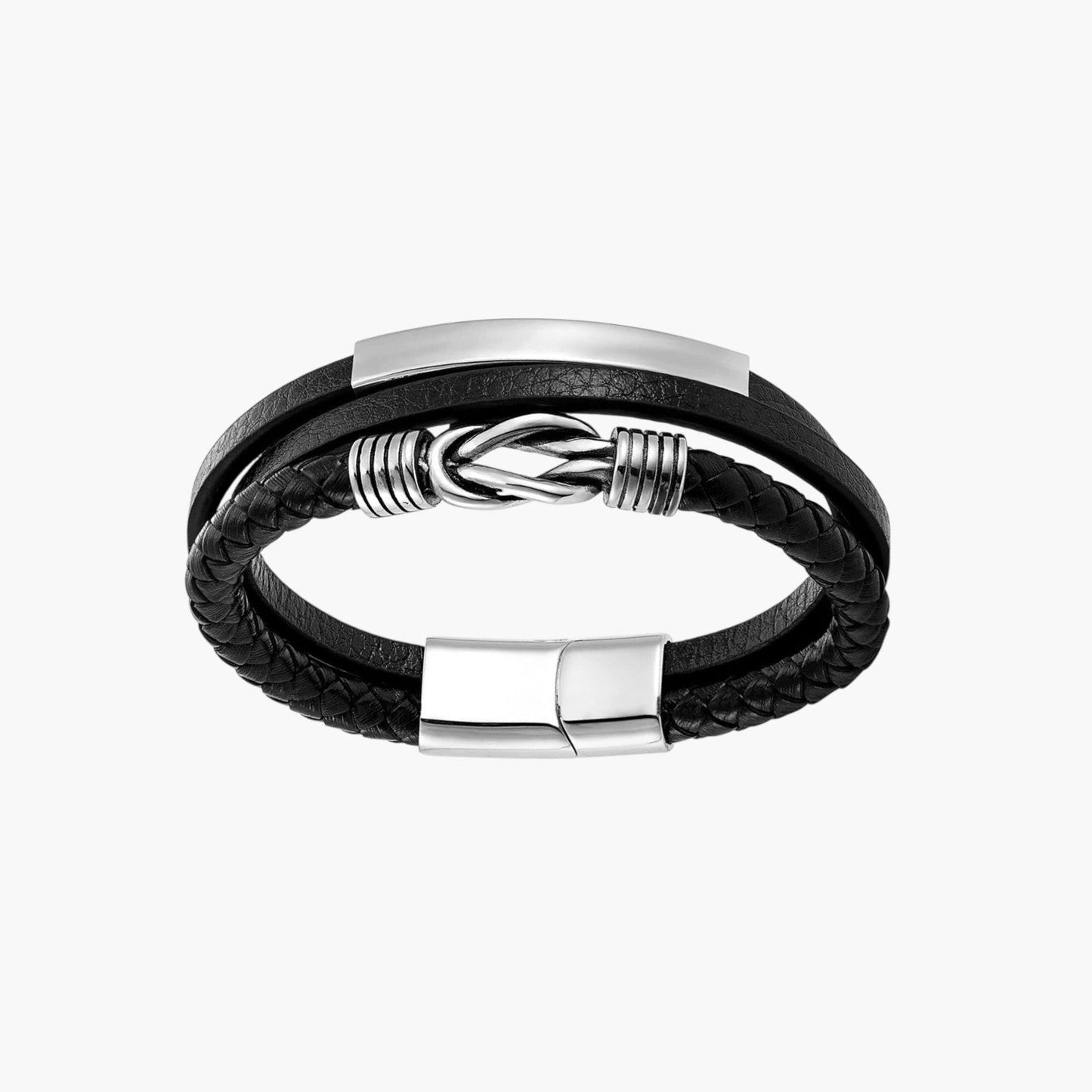 Pulseira de Couro e Aço Inoxidável