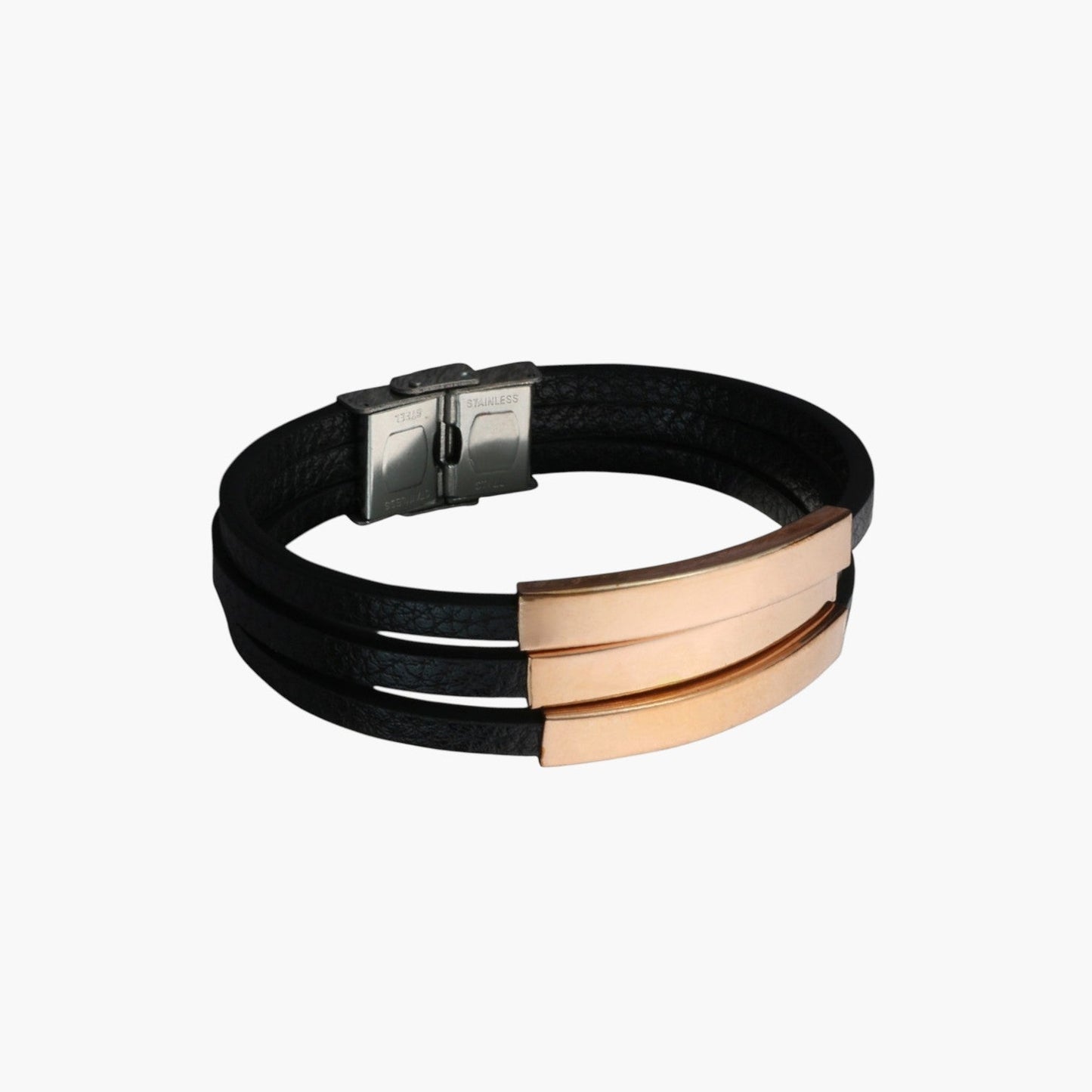 Pulseira de Couro e Aço Inoxidável