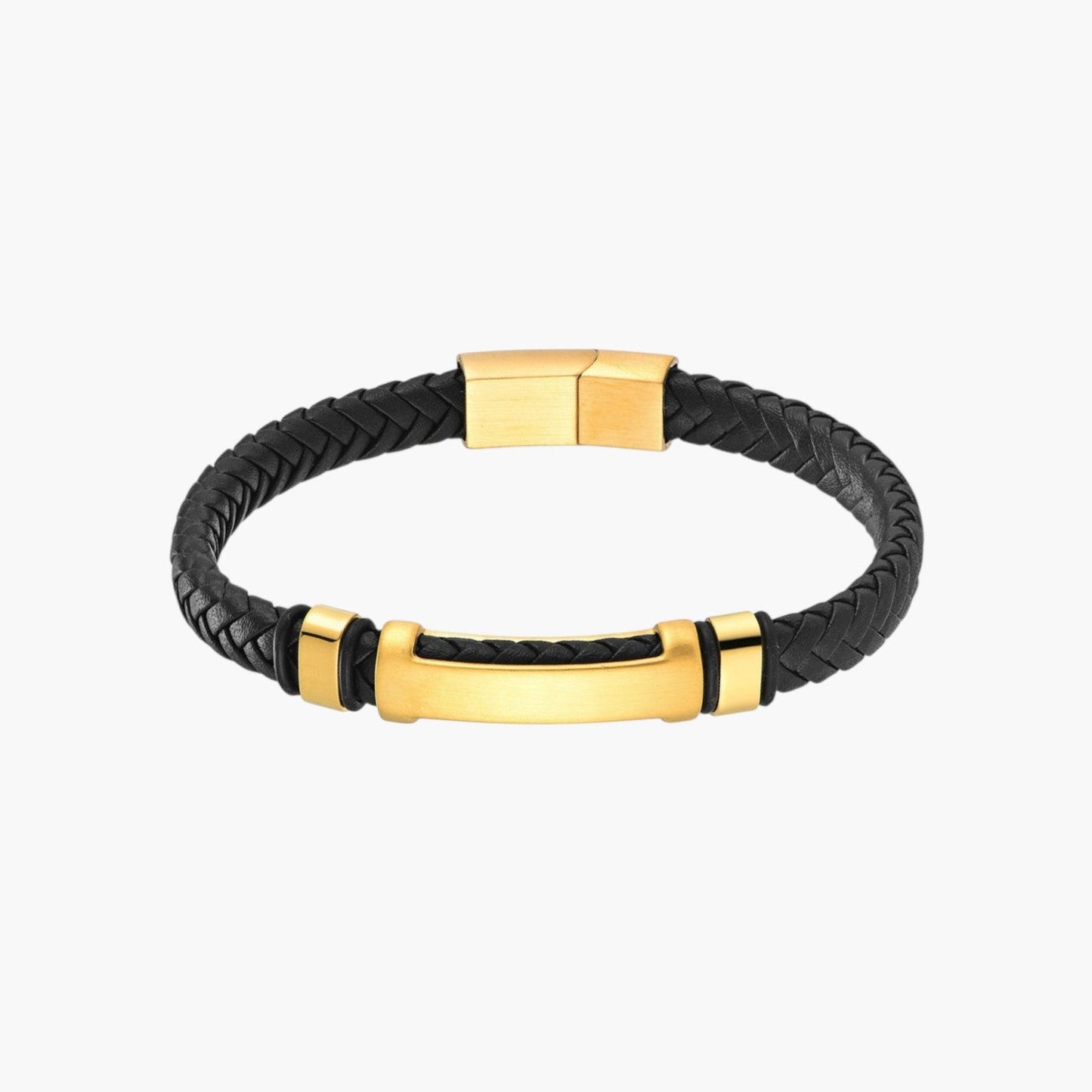 Pulseira de Couro e Aço Inoxidável 316L