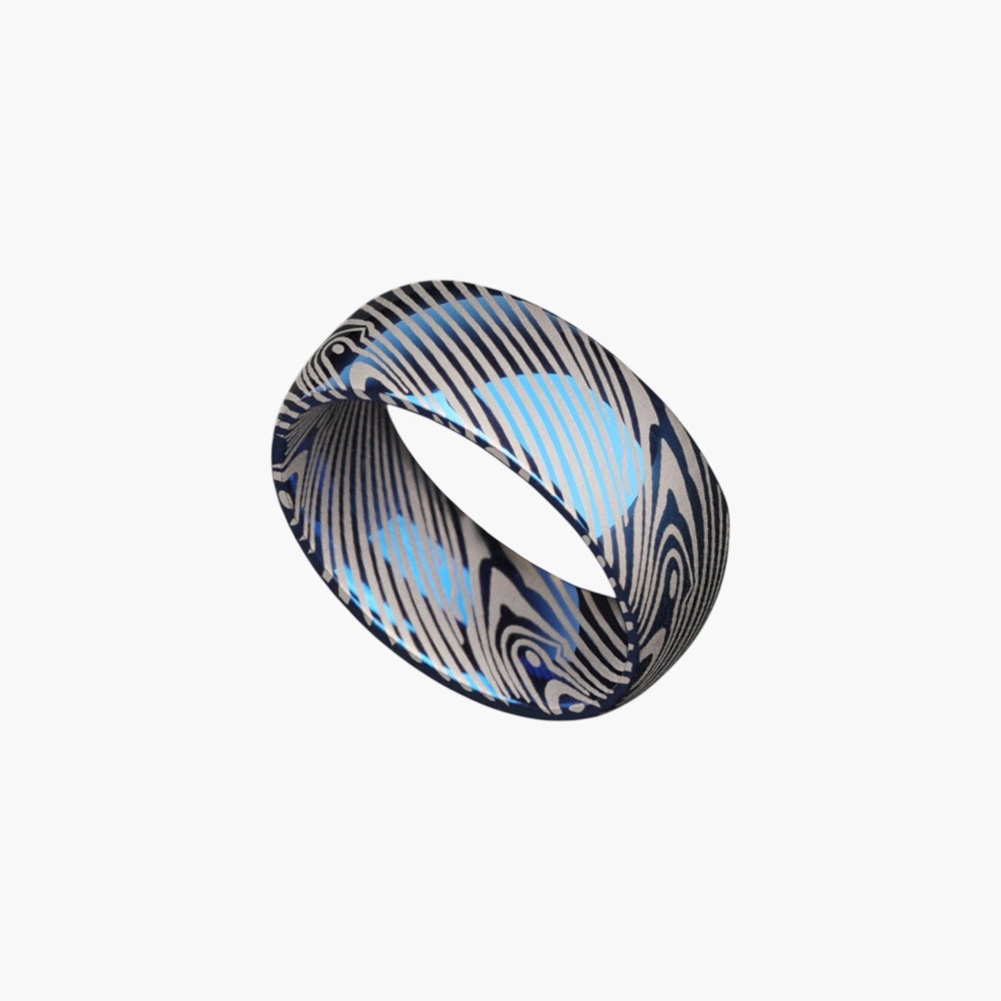 Anel Premium em Tungsténio Damascus Azul