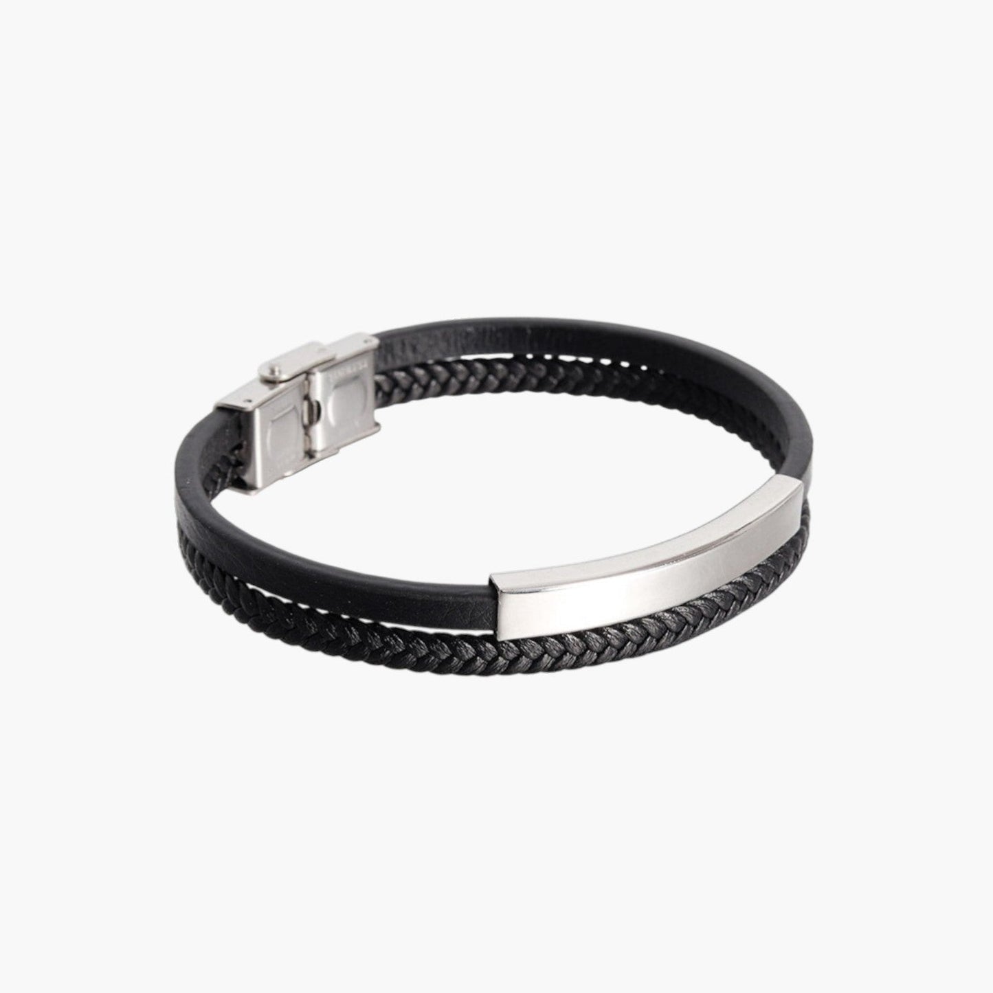Pulseira de Couro e Aço Inoxidável