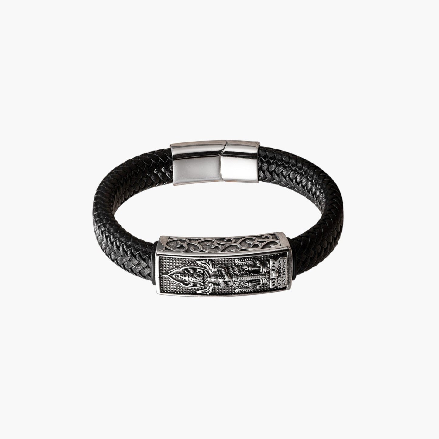 Pulseira de Couro e Aço Inoxidável