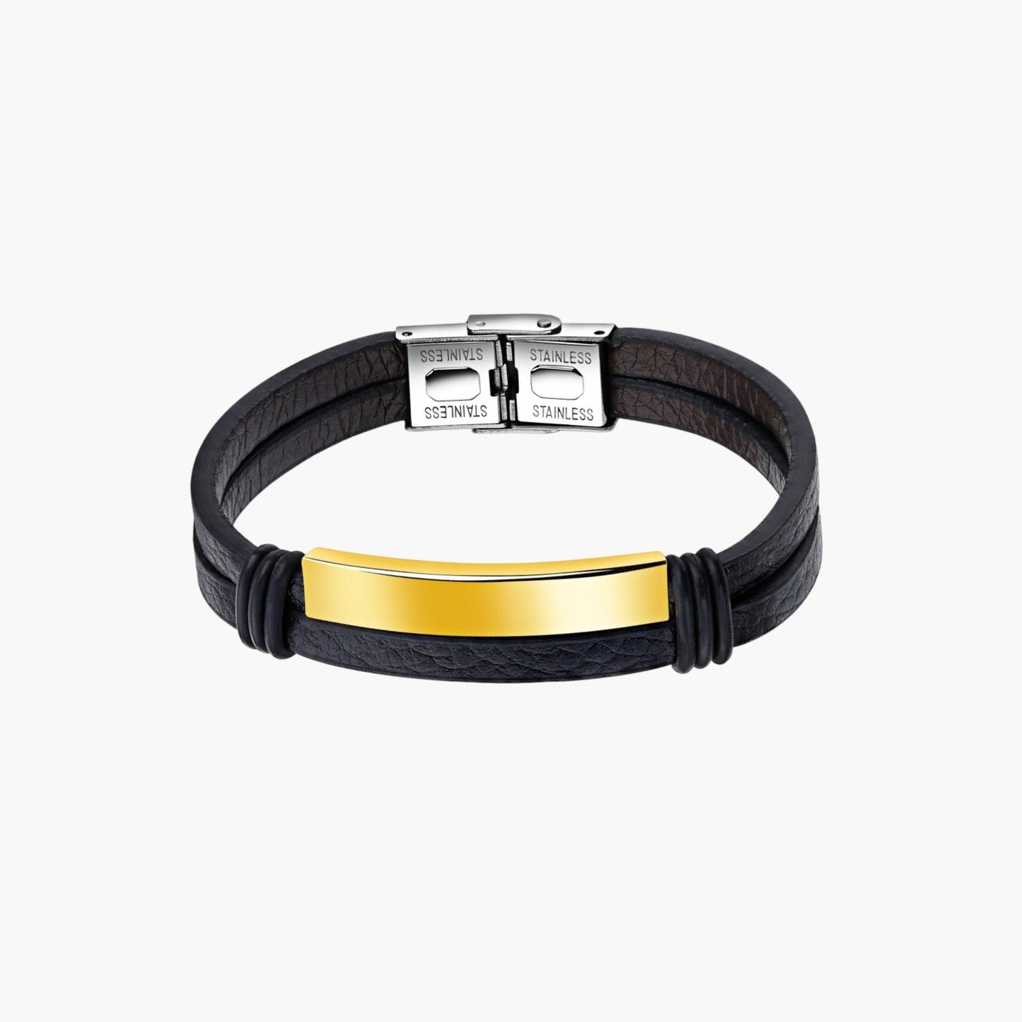 Pulseira de Couro e Aço Inoxidável