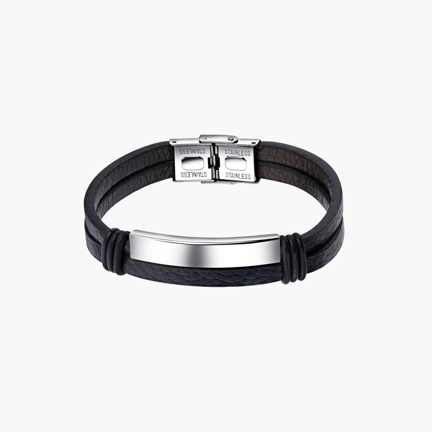 Pulseira de Couro e Aço Inoxidável