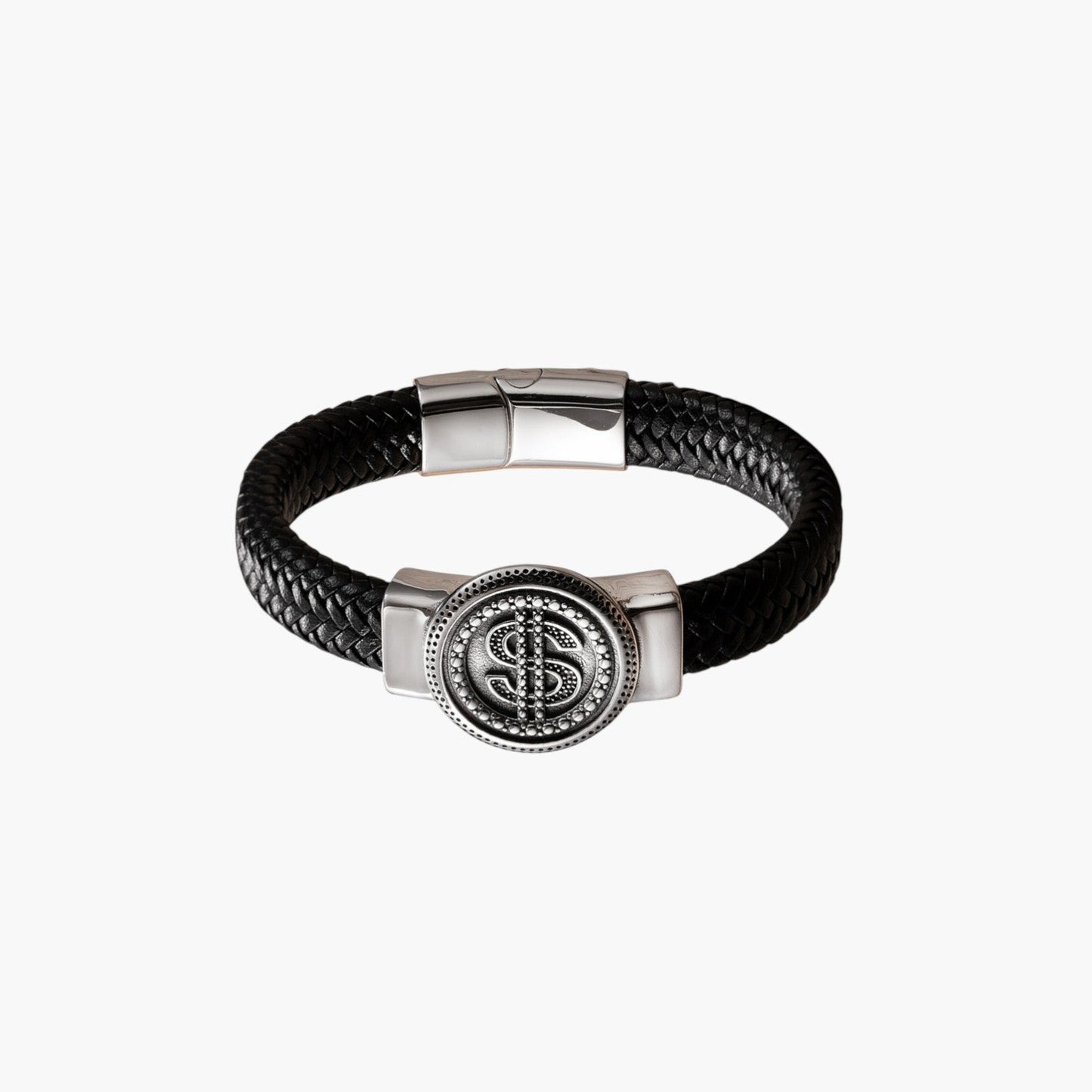 Pulseira de Couro e Aço Inoxidável