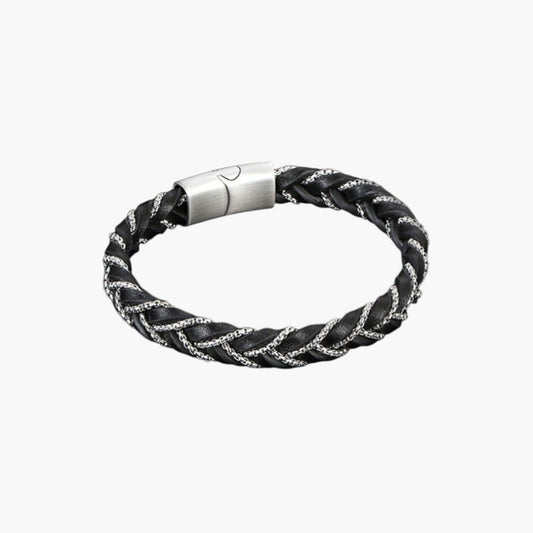 Pulseira de Couro e Aço Inoxidável 316L