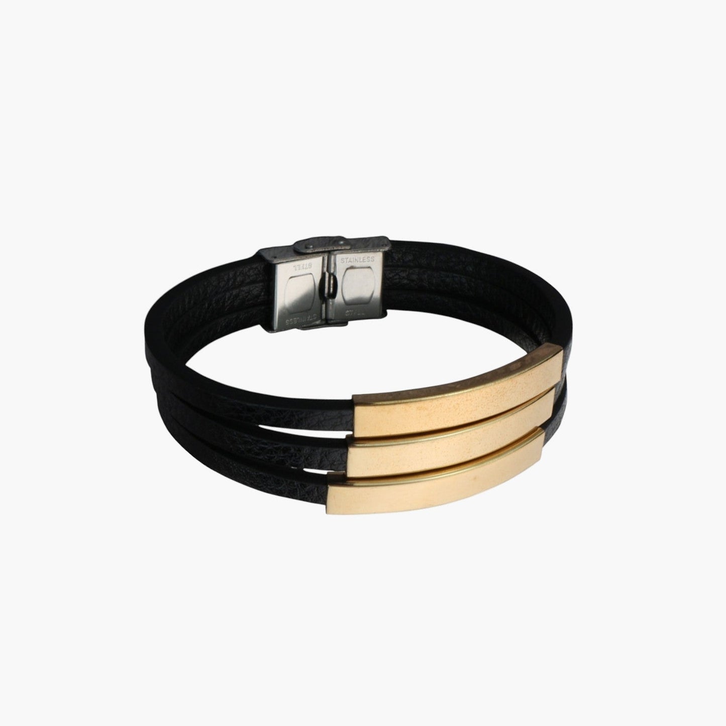 Pulseira de Couro e Aço Inoxidável