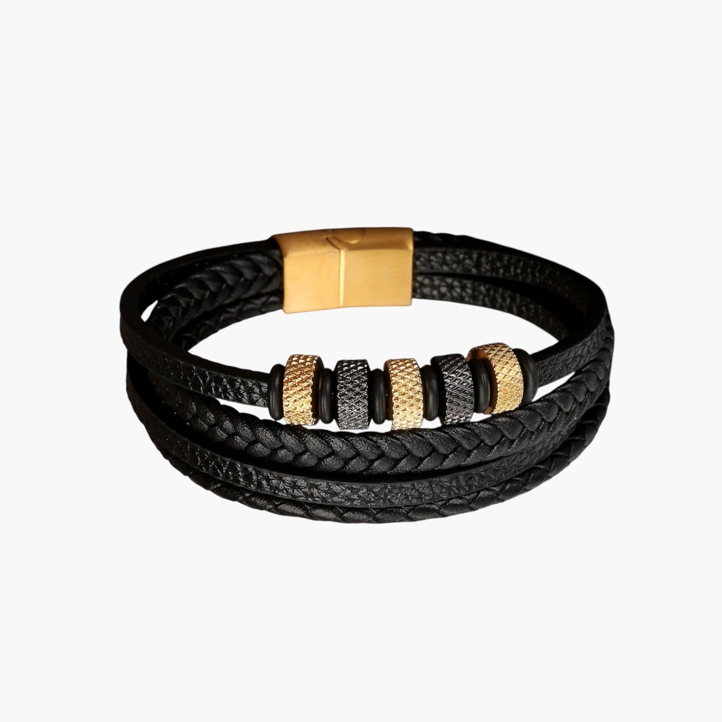 Pulseira de Couro e Aço Inoxidável