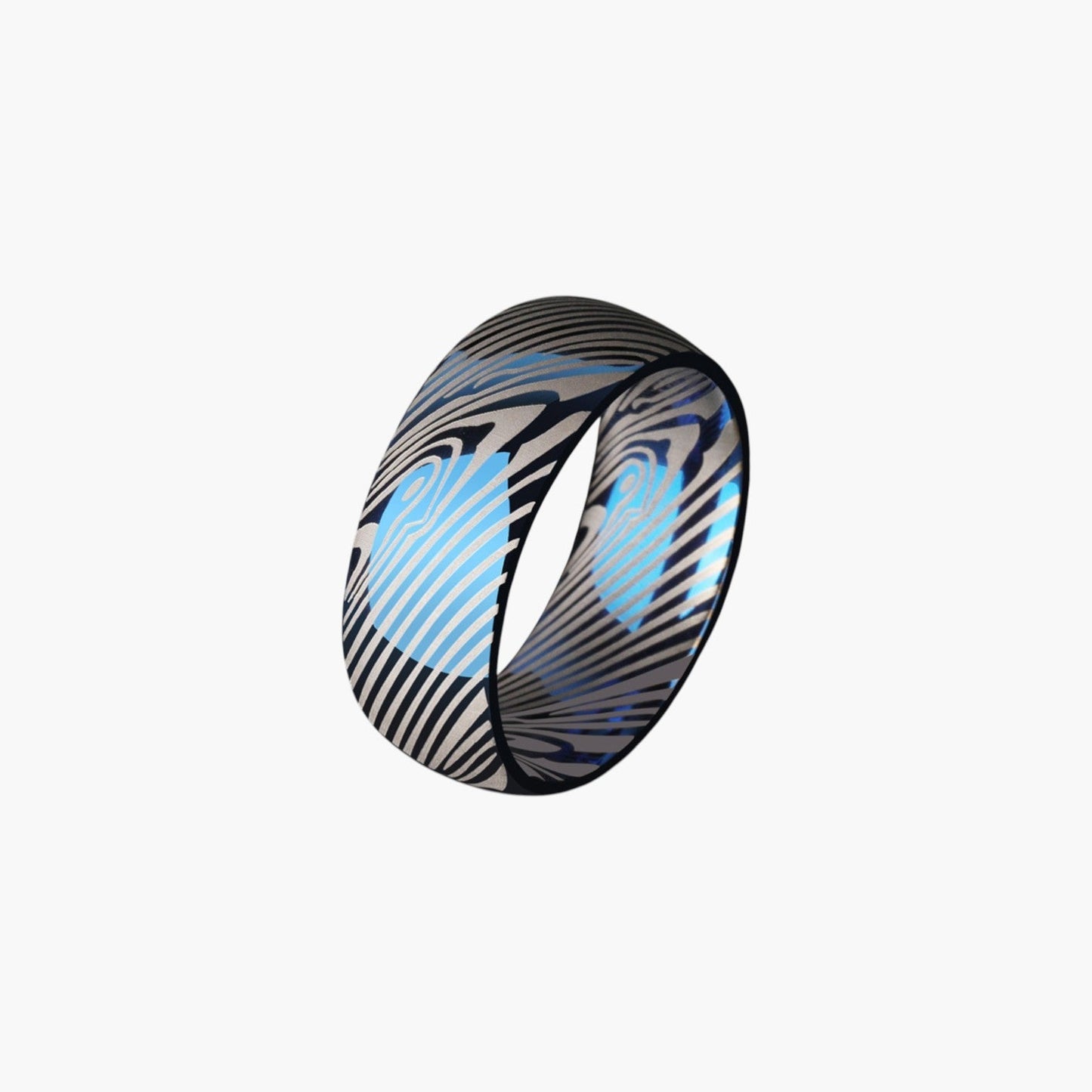 Anel Premium em Tungsténio Damascus Azul