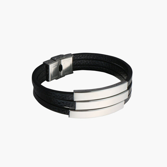 Pulseira de Couro e Aço Inoxidável