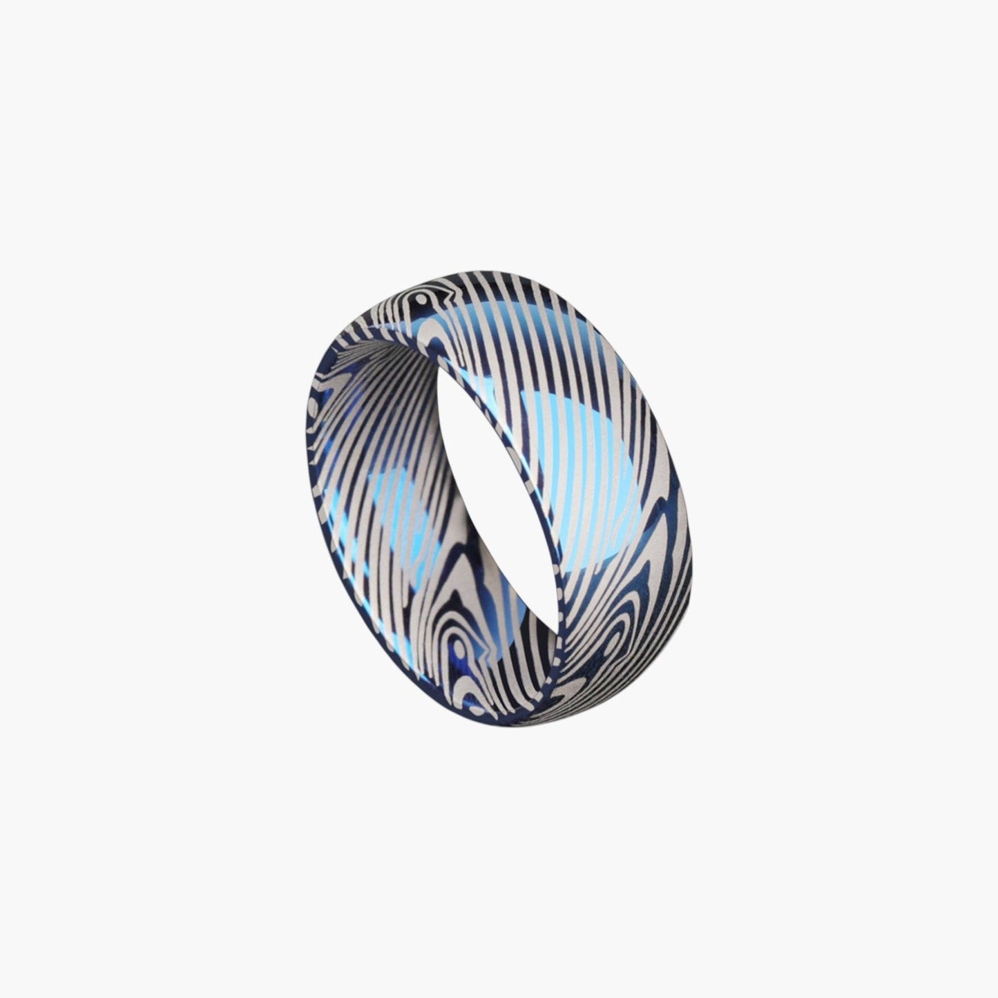 Anel Premium em Tungsténio Damascus Azul