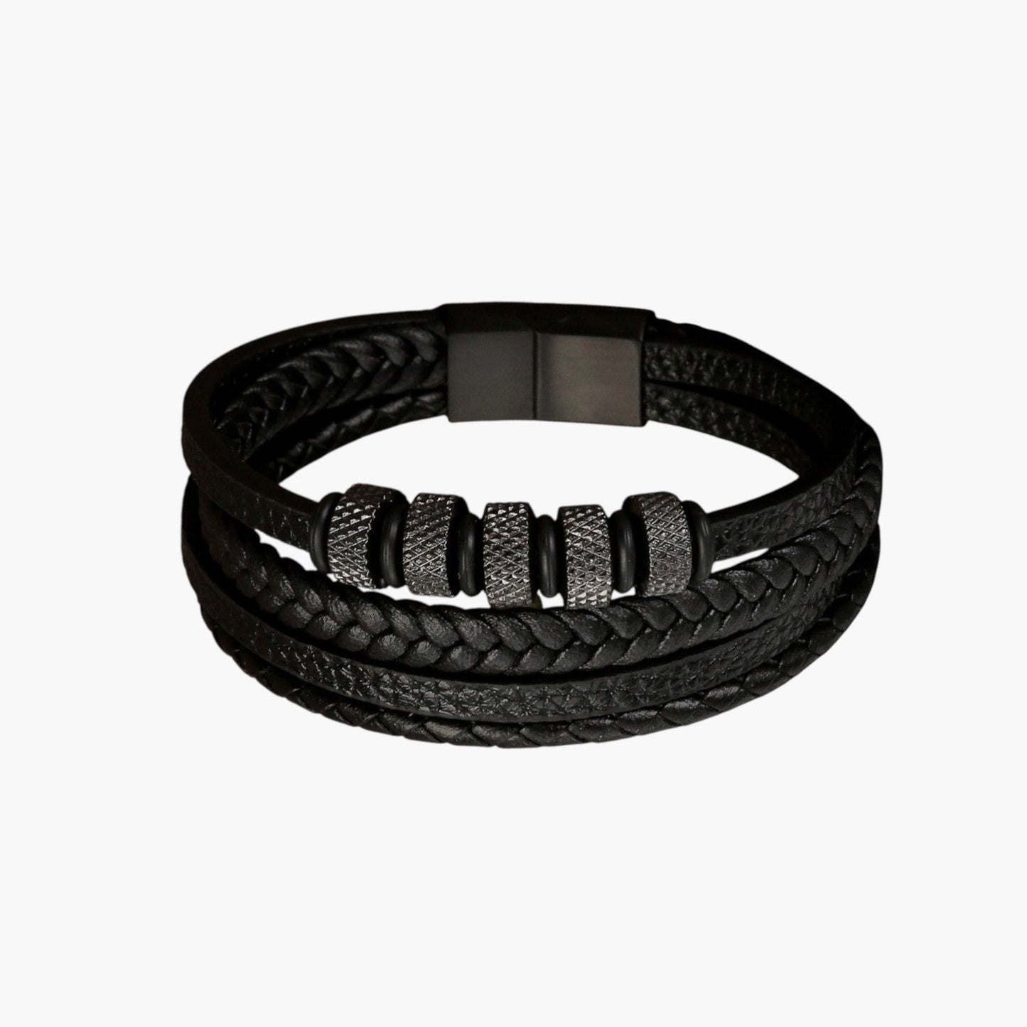 Pulseira de Couro e Aço Inoxidável