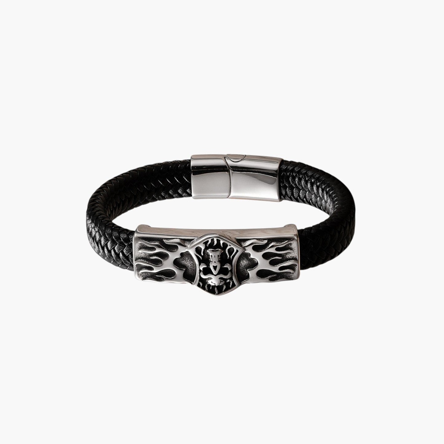 Pulseira de Couro e Aço Inoxidável