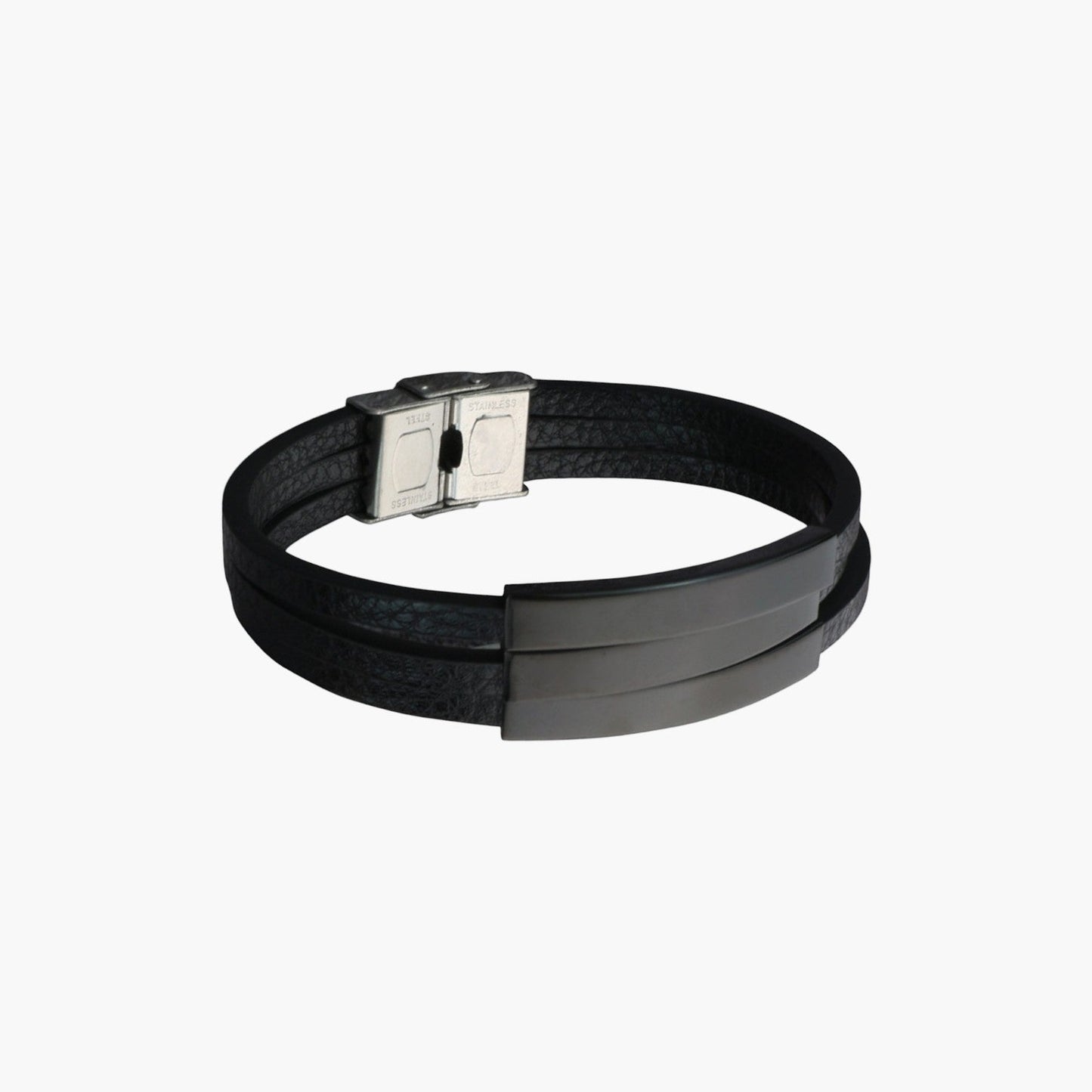 Pulseira de Couro e Aço Inoxidável