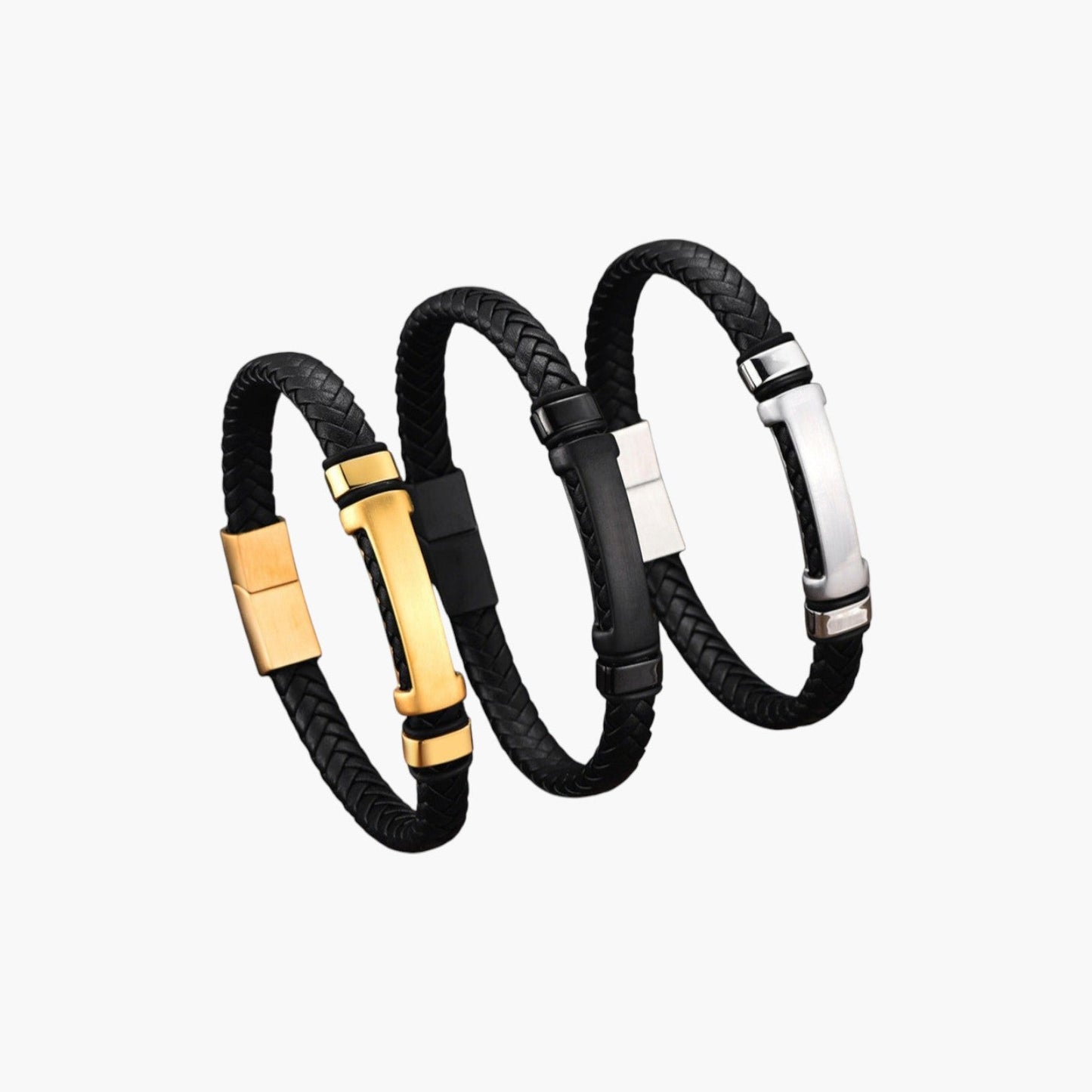 Pulseira de Couro e Aço Inoxidável 316L