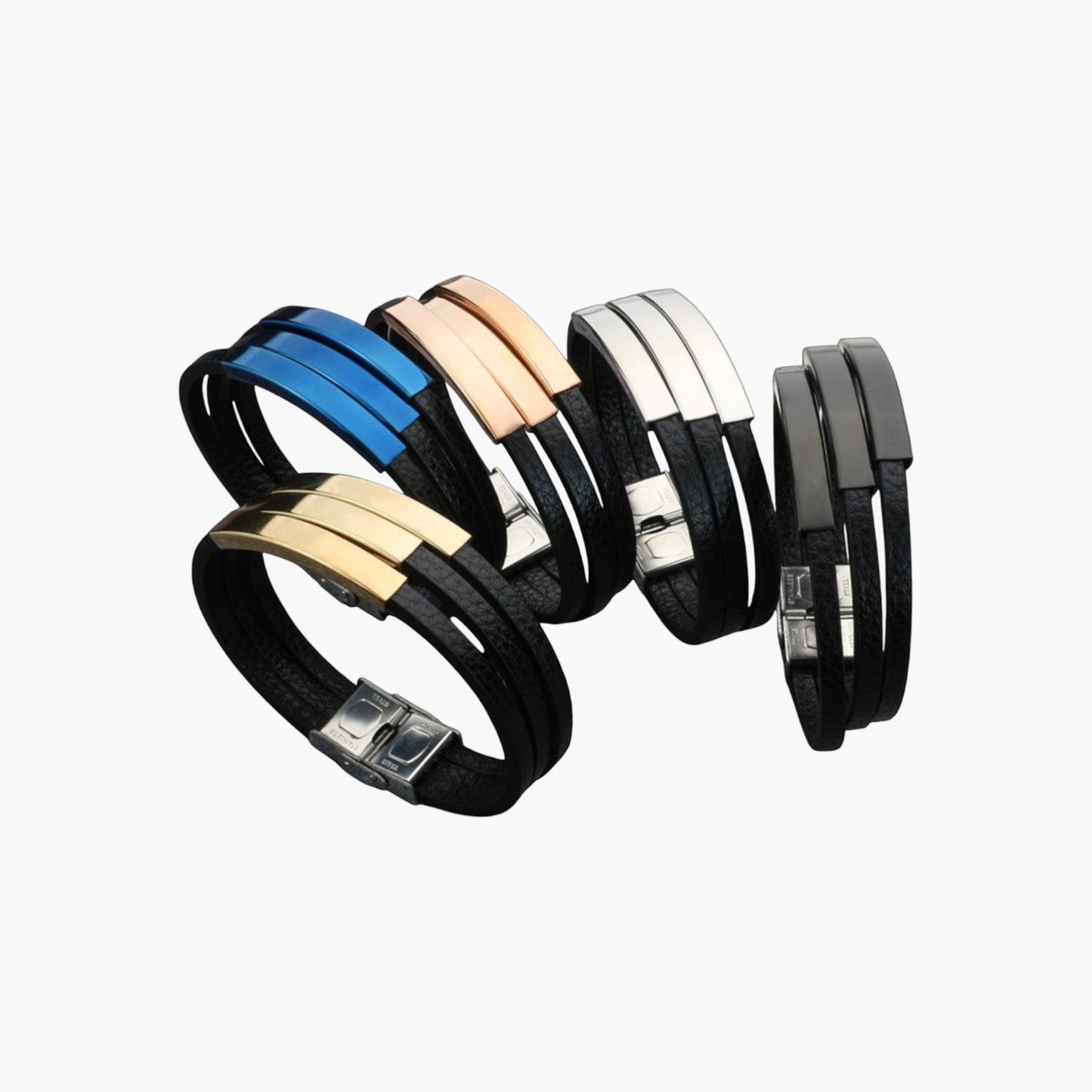 Pulseira de Couro e Aço Inoxidável