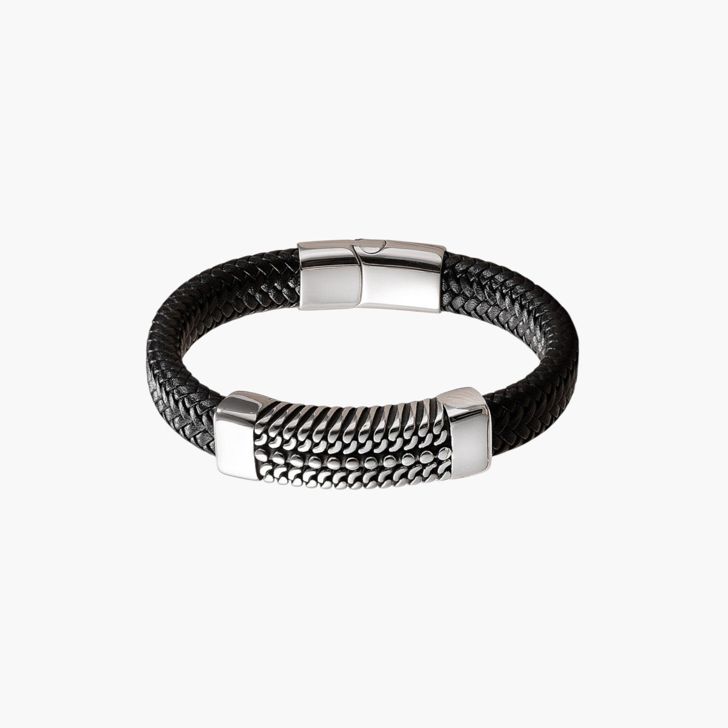 Pulseira de Couro e Aço Inoxidável