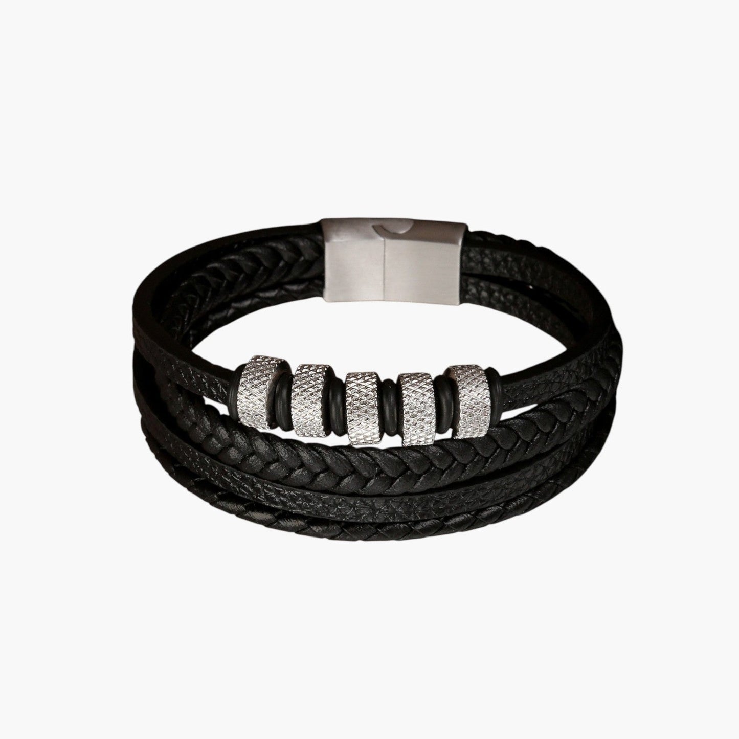 Pulseira de Couro e Aço Inoxidável