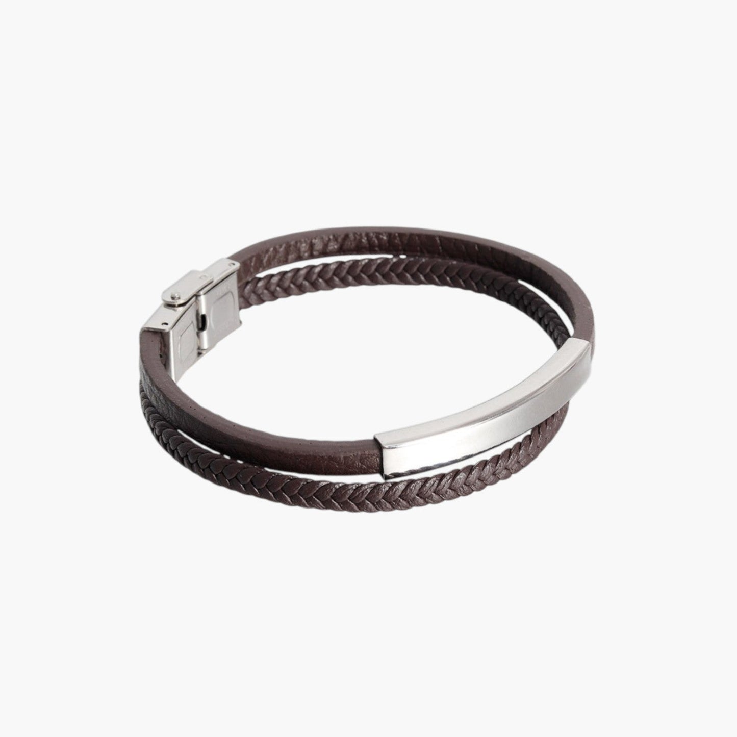 Pulseira de Couro e Aço Inoxidável