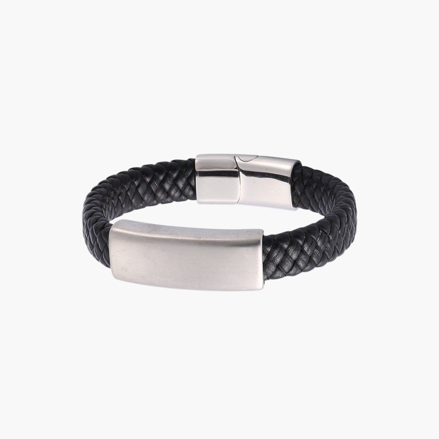 Pulseira de Couro e Aço Inoxidável