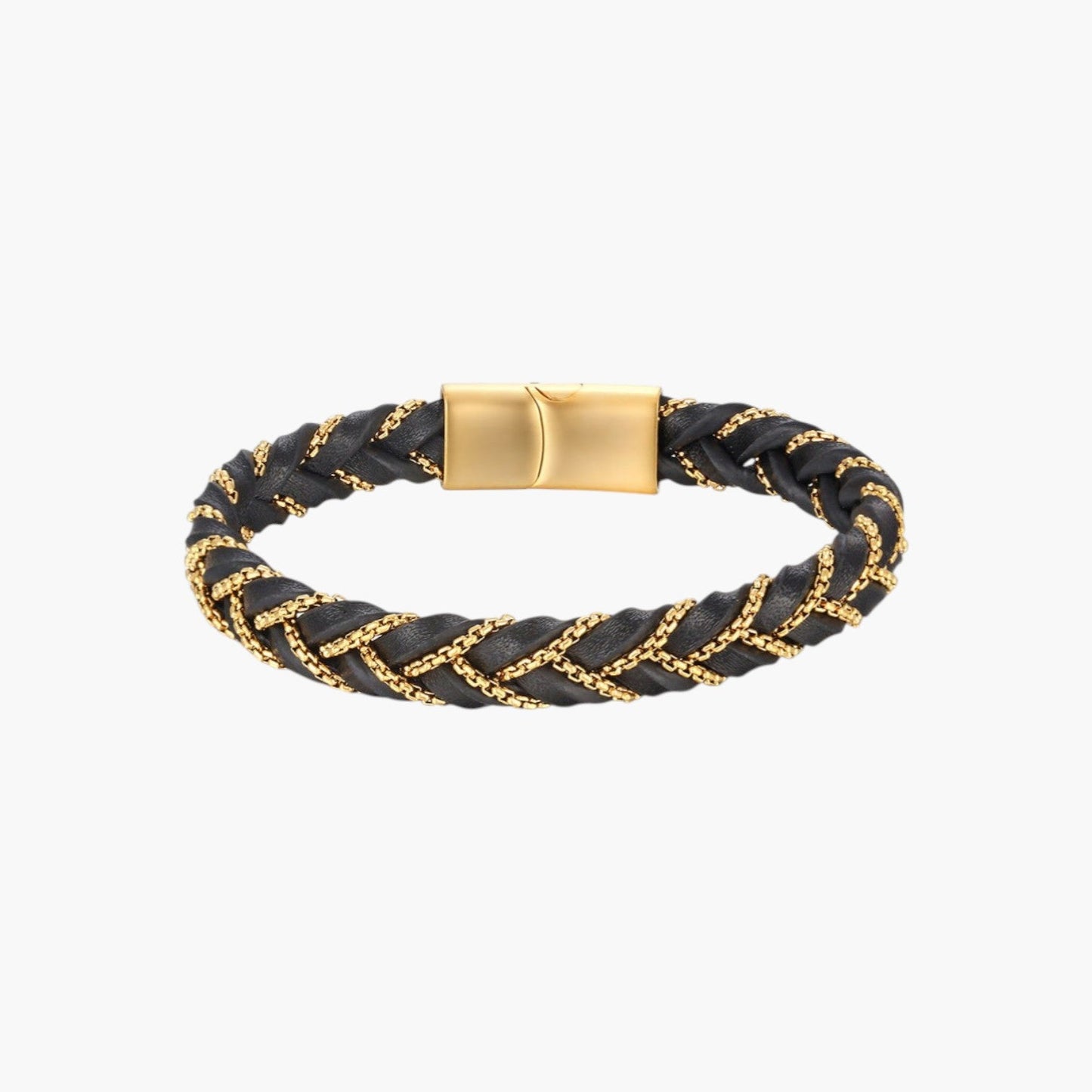Pulseira de Couro e Aço Inoxidável 316L