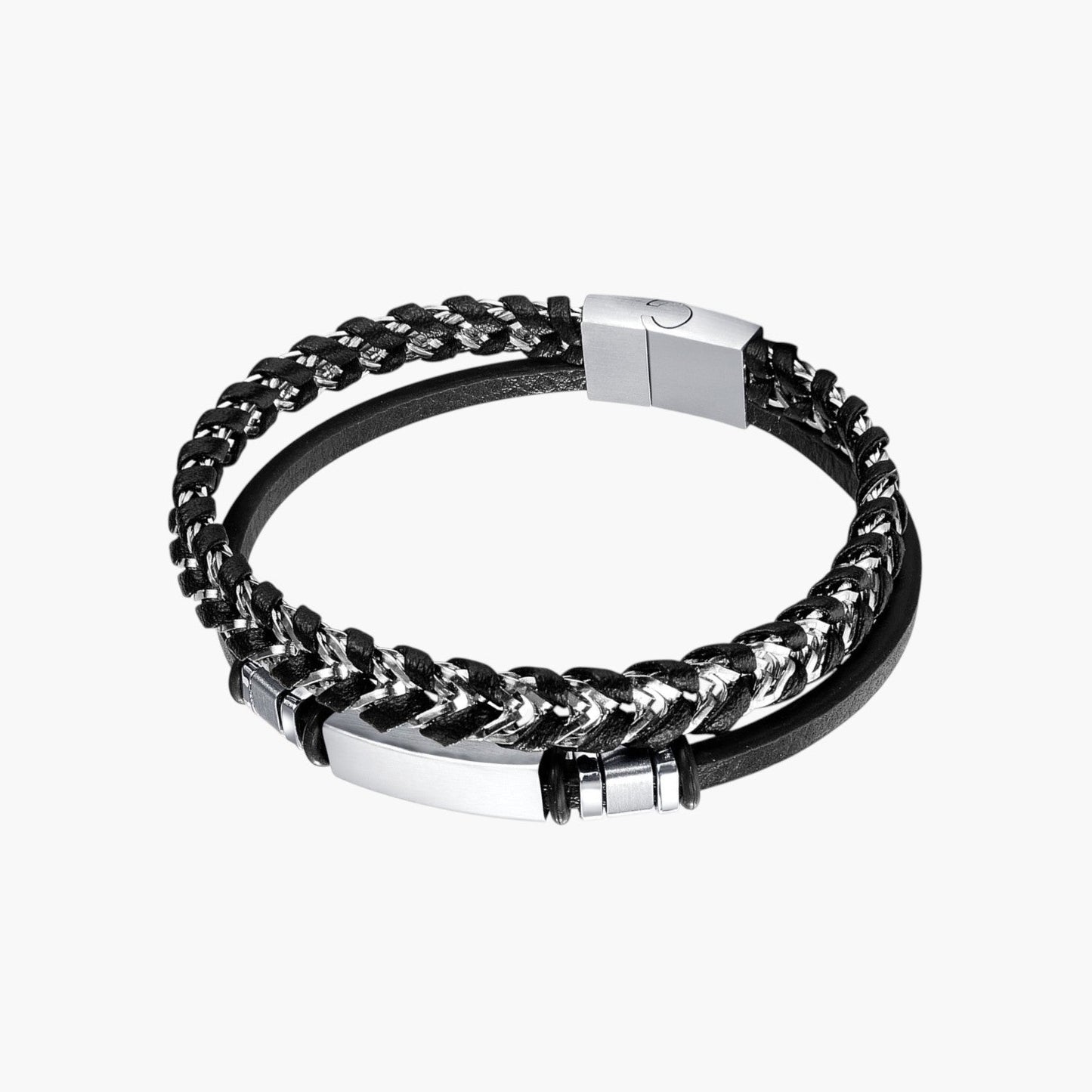 Pulseira de Couro e Aço Inoxidável