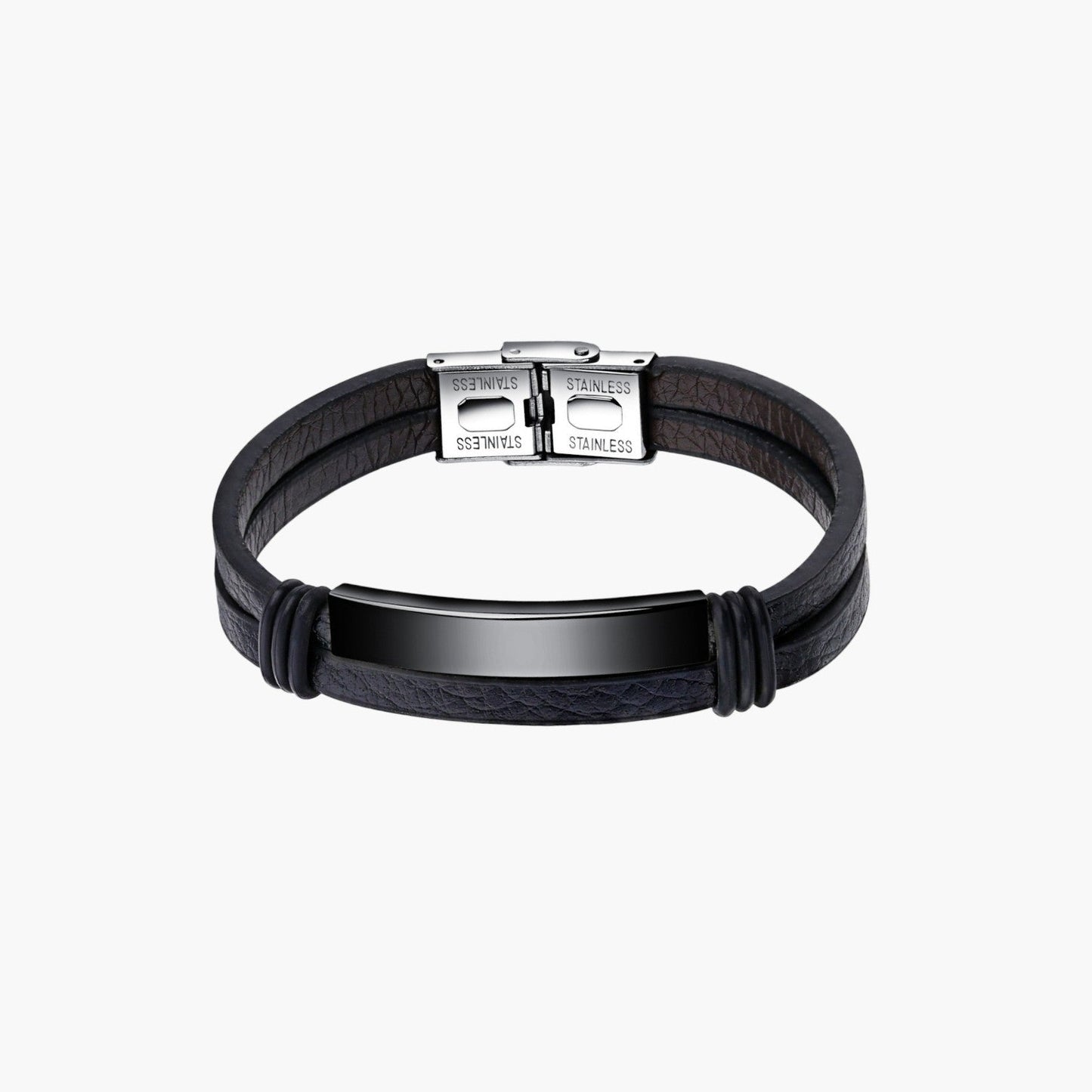 Pulseira de Couro e Aço Inoxidável