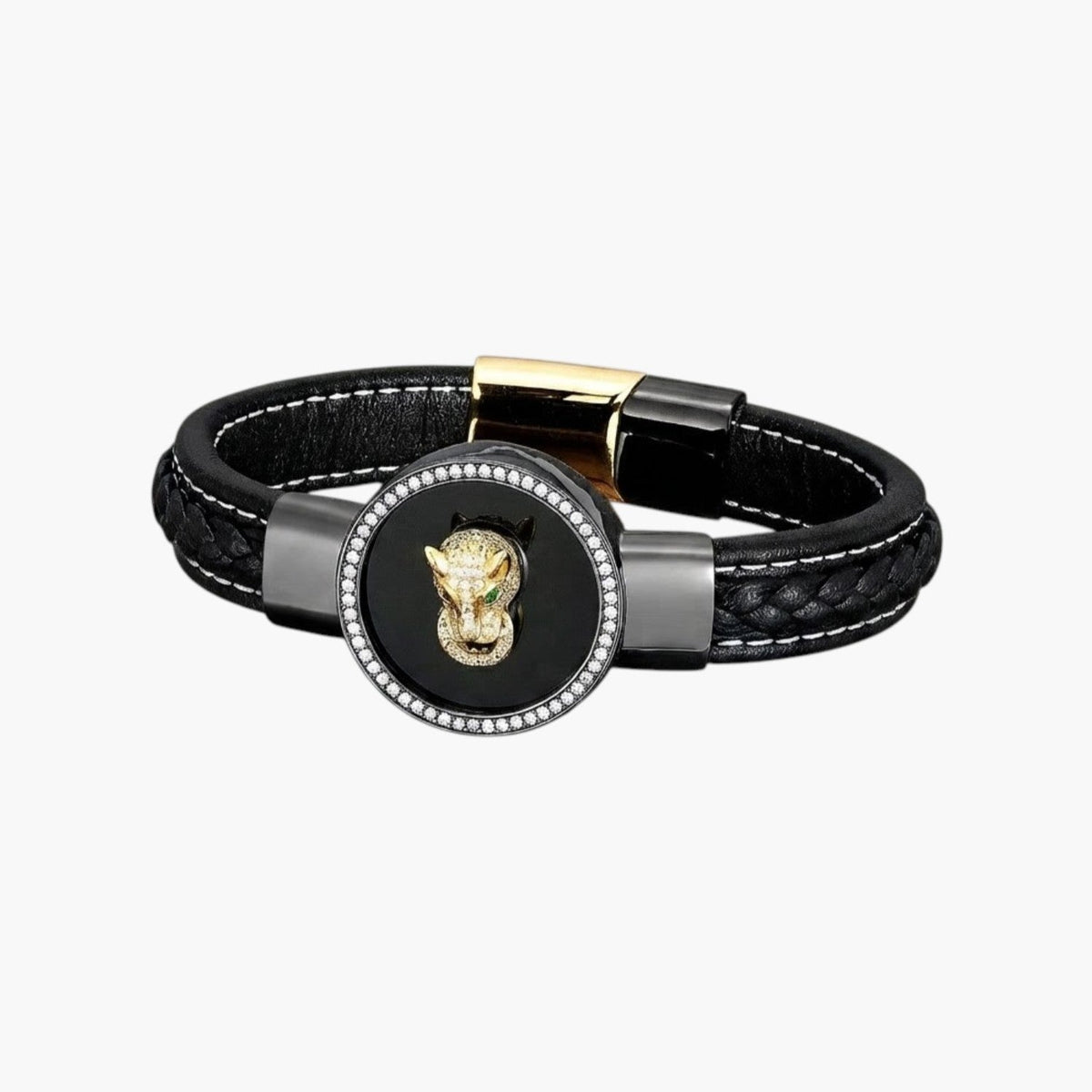Pulseira Pantera em Couro e Aço Inoxidável