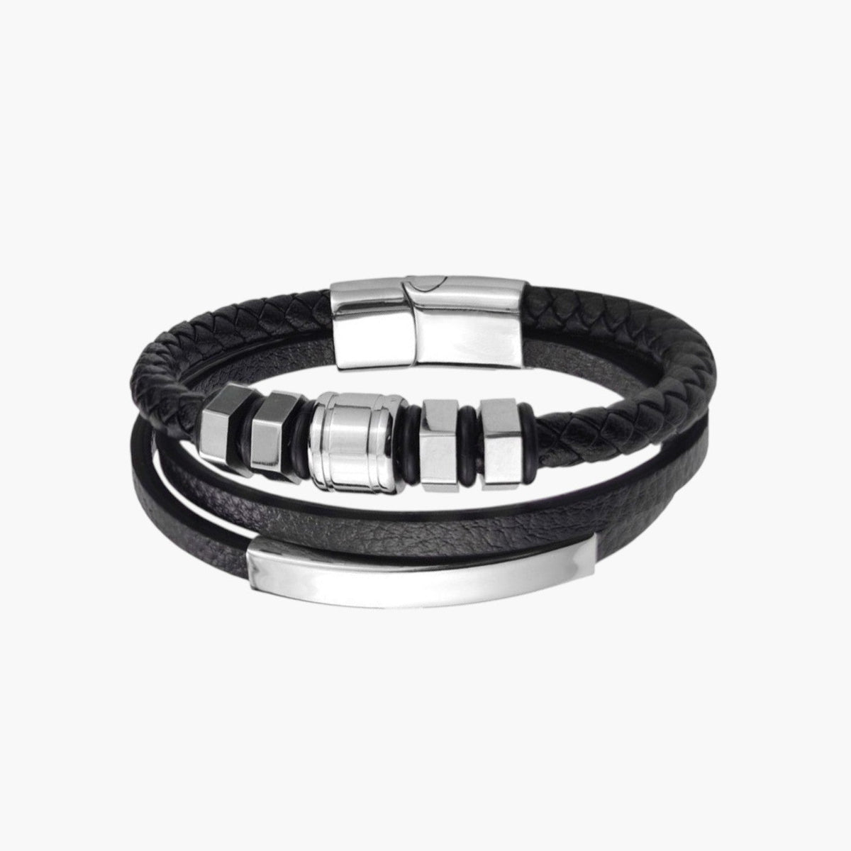 Pulseira Hexagonal em Couro e Aço Inoxidável