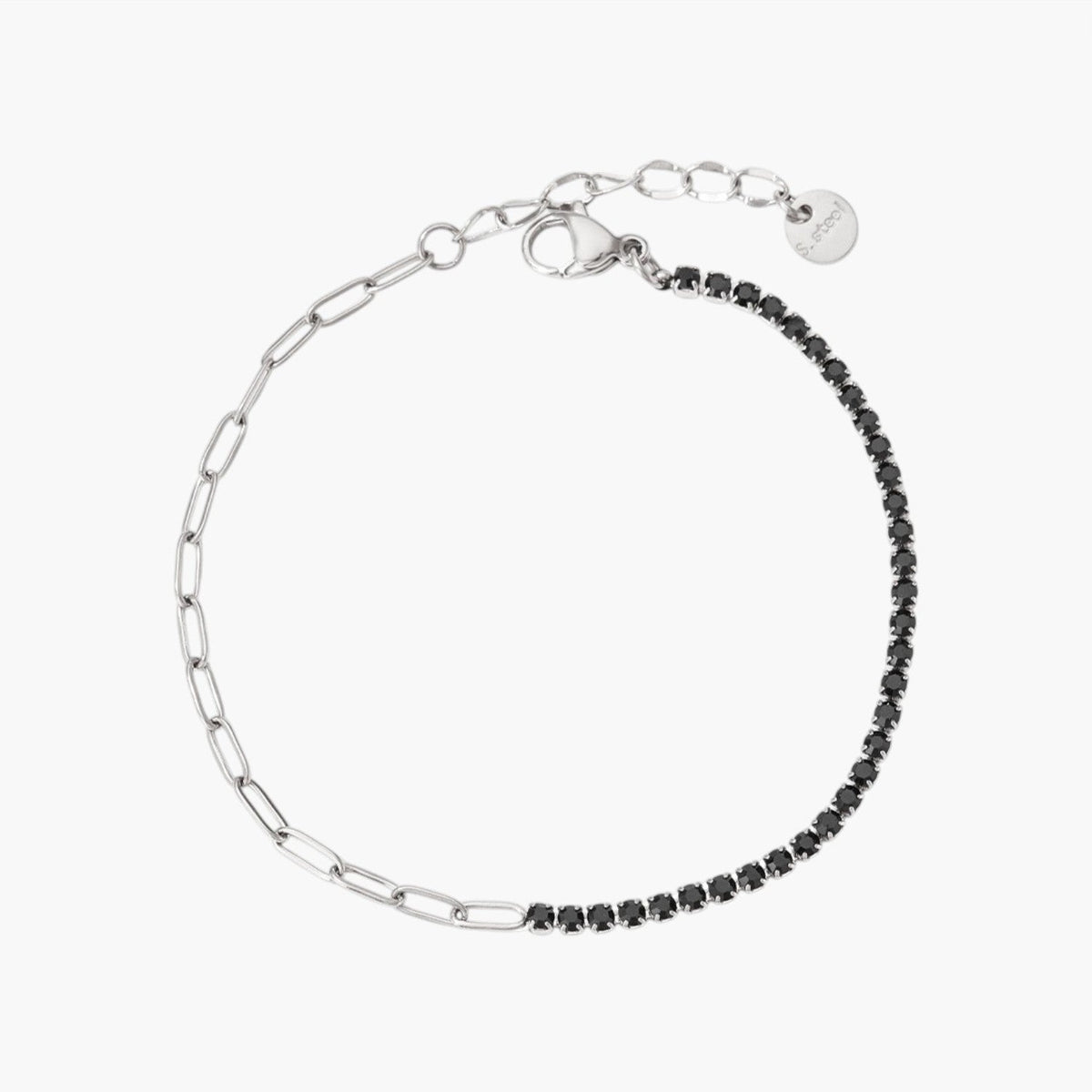 Pulseira Mista de Elos e Zircónias em Aço Inoxidável
