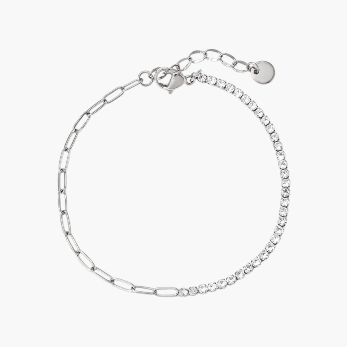 Pulseira Mista de Elos e Zircónias em Aço Inoxidável