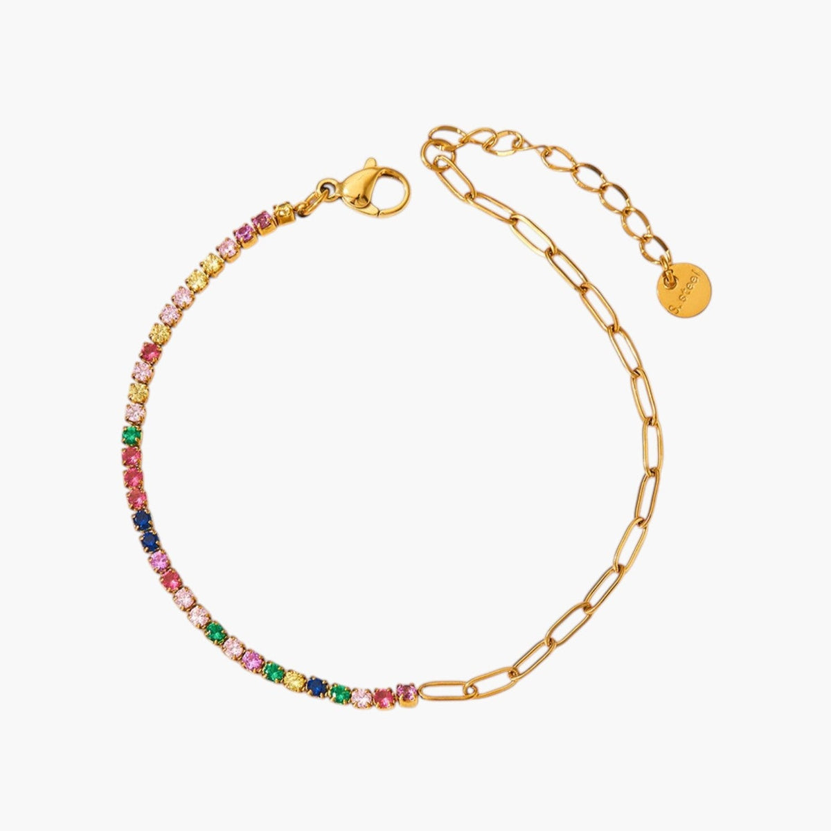 Pulseira Mista de Elos e Zircónias em Aço Inoxidável
