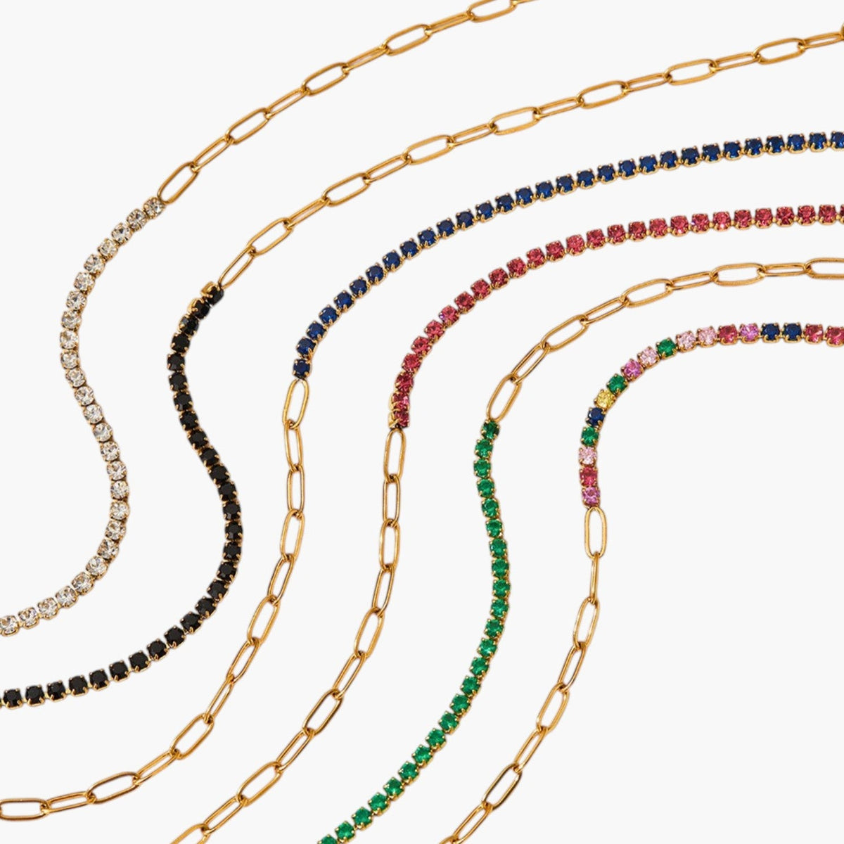Pulseira Mista de Elos e Zircónias em Aço Inoxidável
