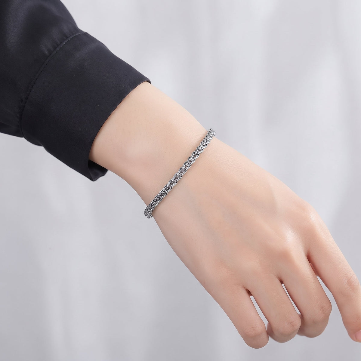 Pulseira Corrente Entrançada em Aço Inoxidável