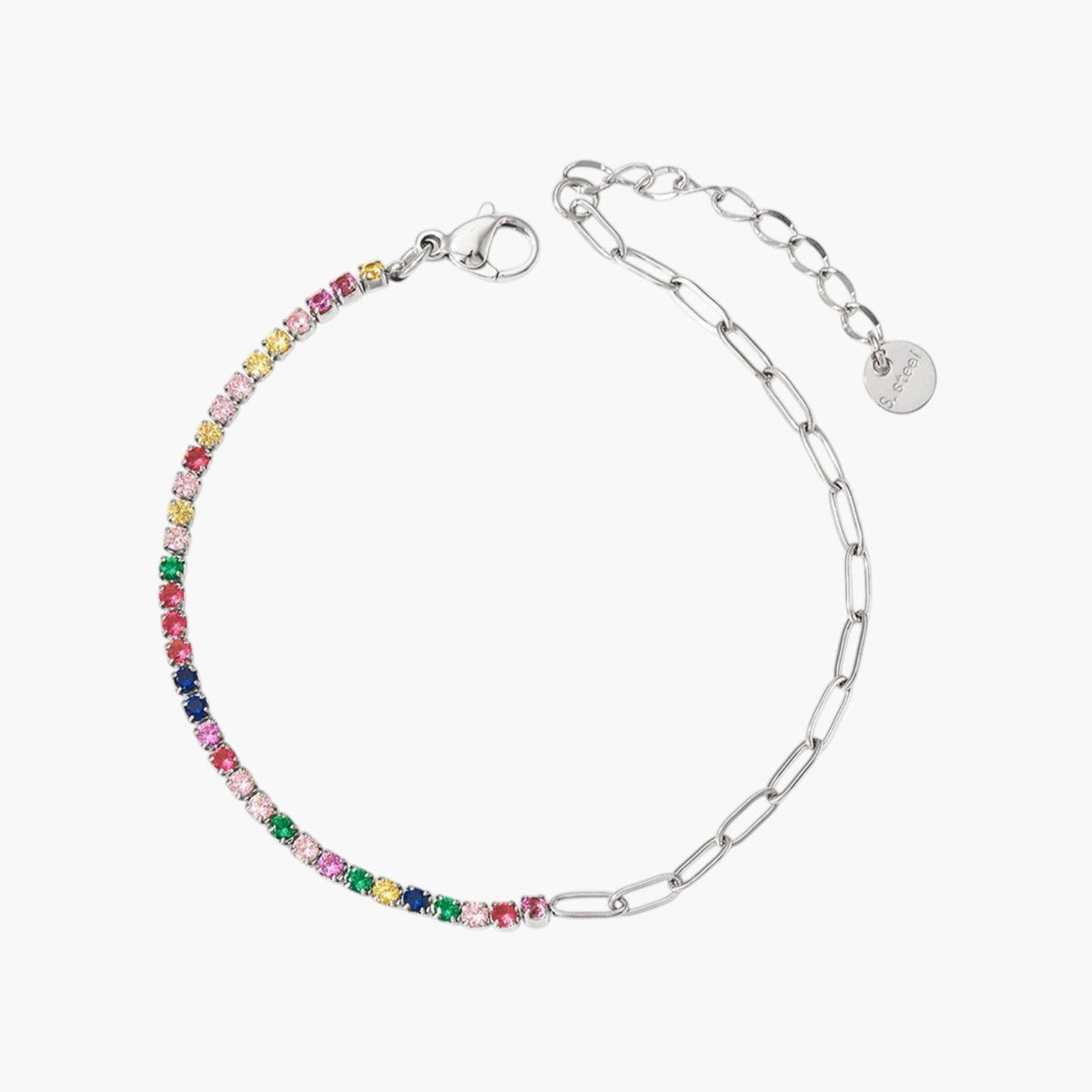 Pulseira Mista de Elos e Zircónias em Aço Inoxidável