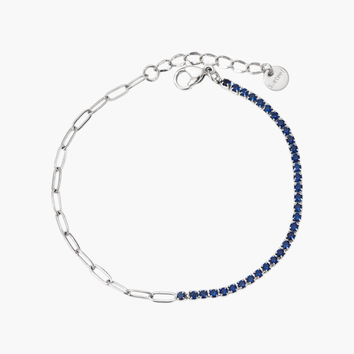 Pulseira Mista de Elos e Zircónias em Aço Inoxidável
