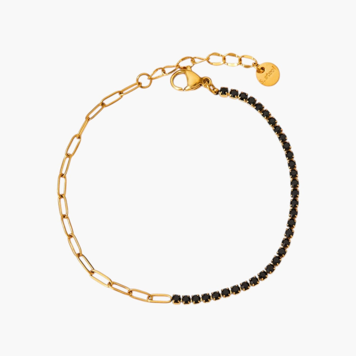 Pulseira Mista de Elos e Zircónias em Aço Inoxidável