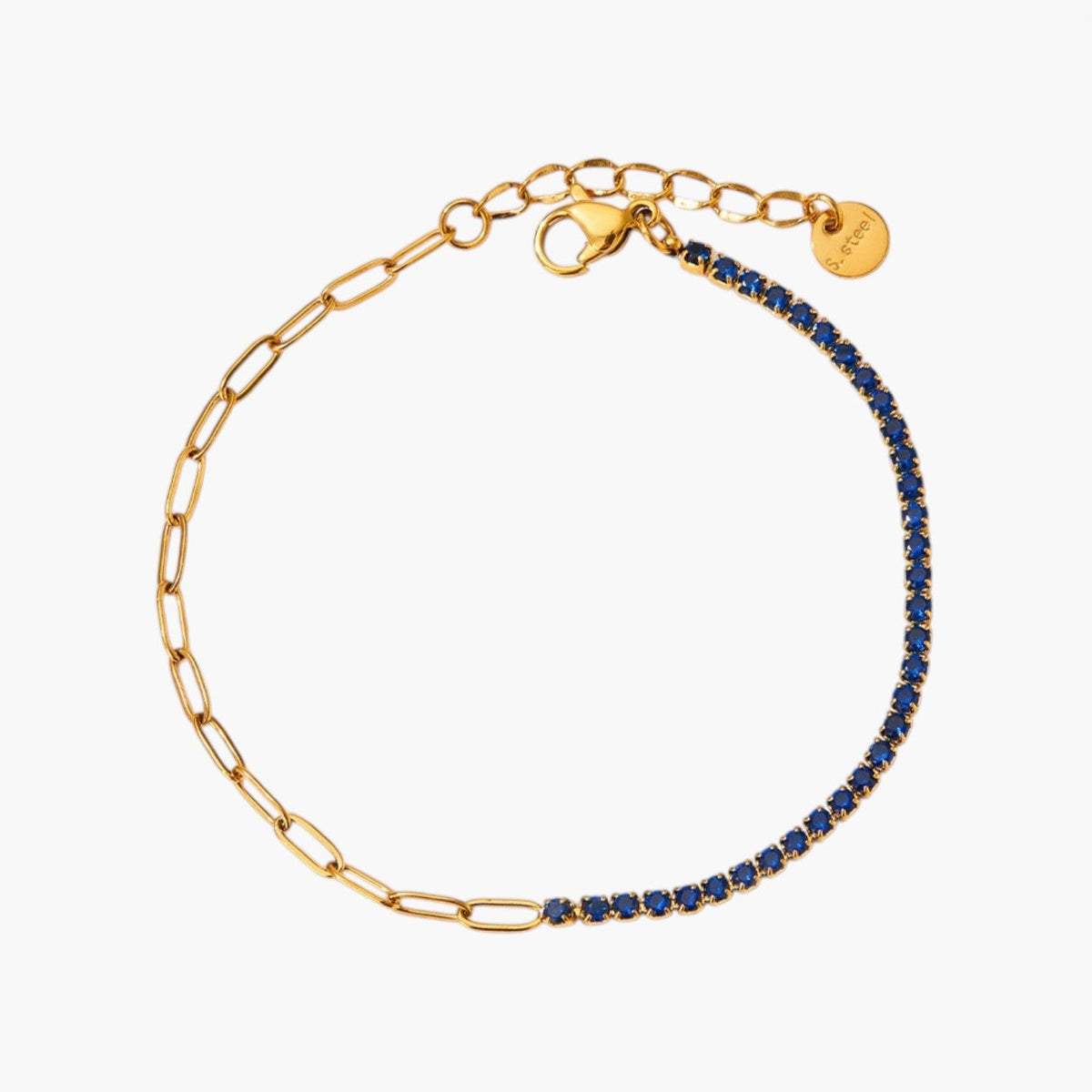 Pulseira Mista de Elos e Zircónias em Aço Inoxidável