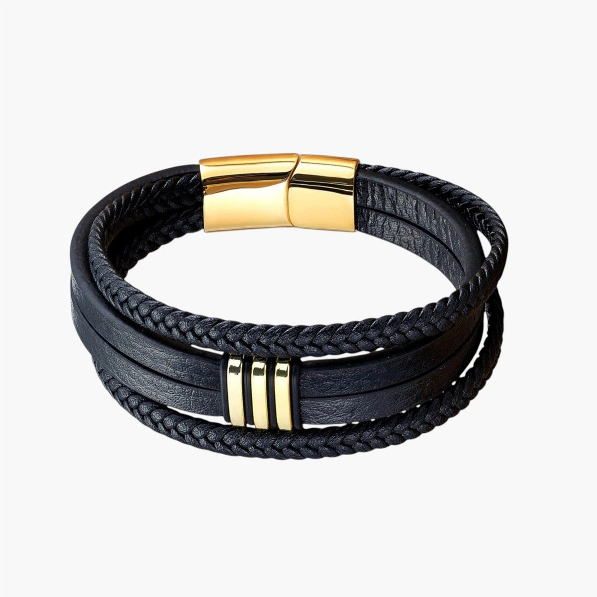 Pulseira em Couro e Aço Inoxidável
