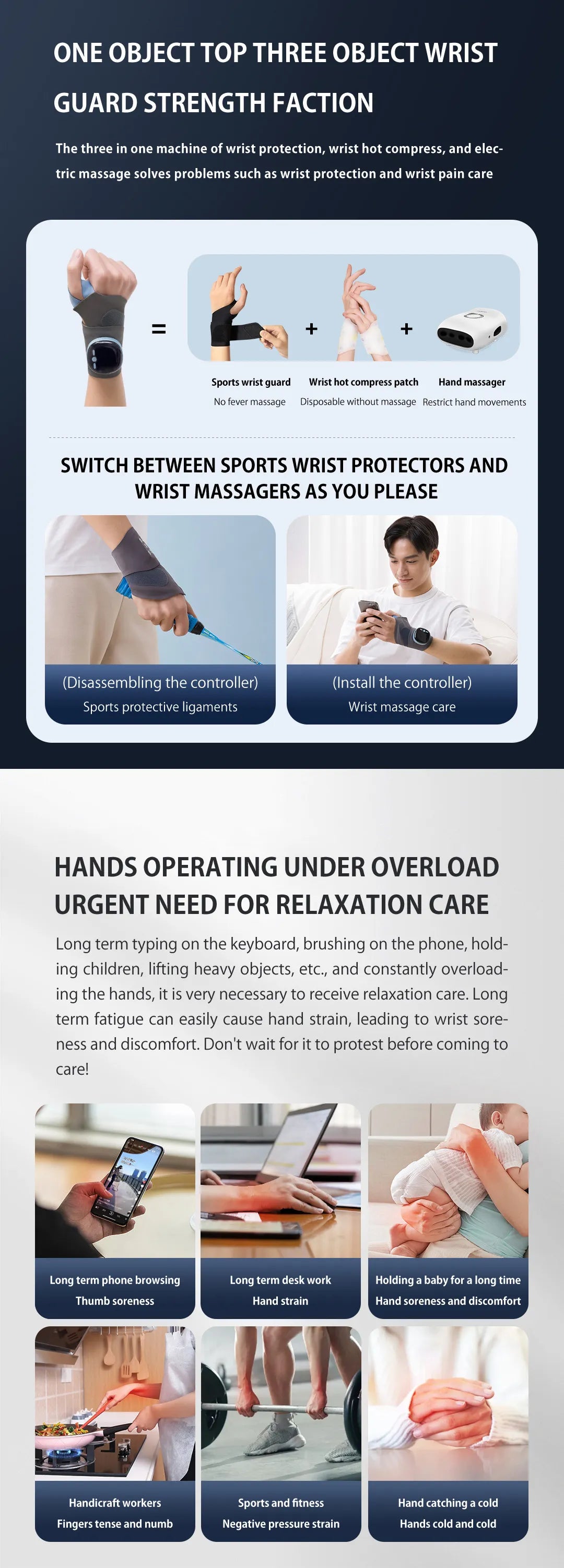 Heated EMS Wrist Massager & Support Brace – Rechargeable Wristband