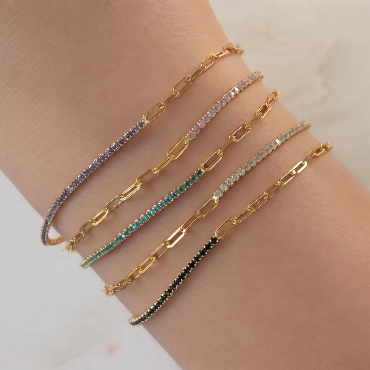 Pulseira Mista de Elos e Zircónias em Aço Inoxidável