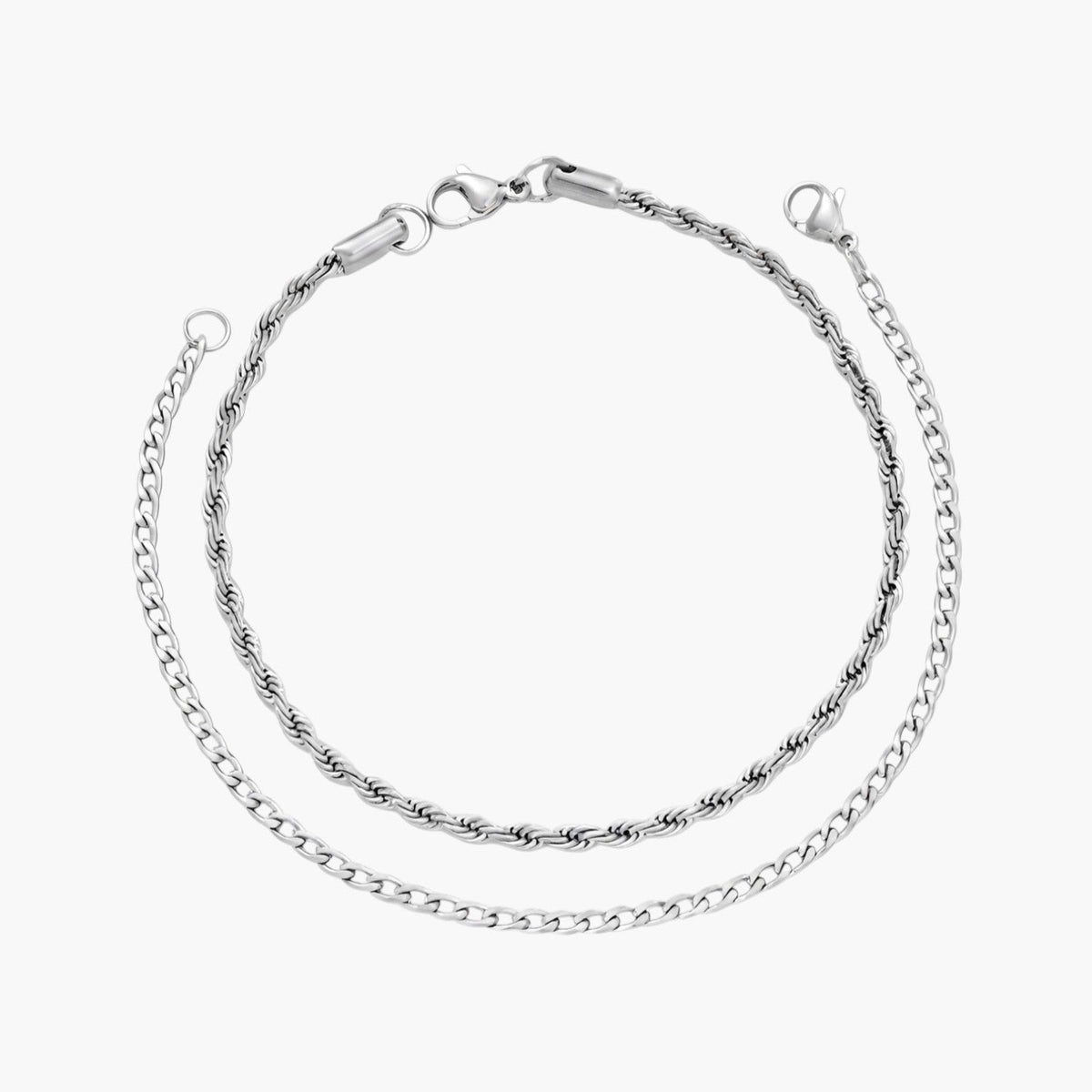 Conjunto de 2 Pulseiras Corrente Torcida e Elos em Aço Inoxidável