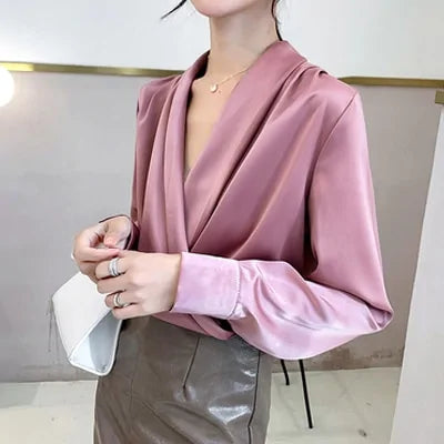 Draped Satin Blouse for Women - Elegant & Chic