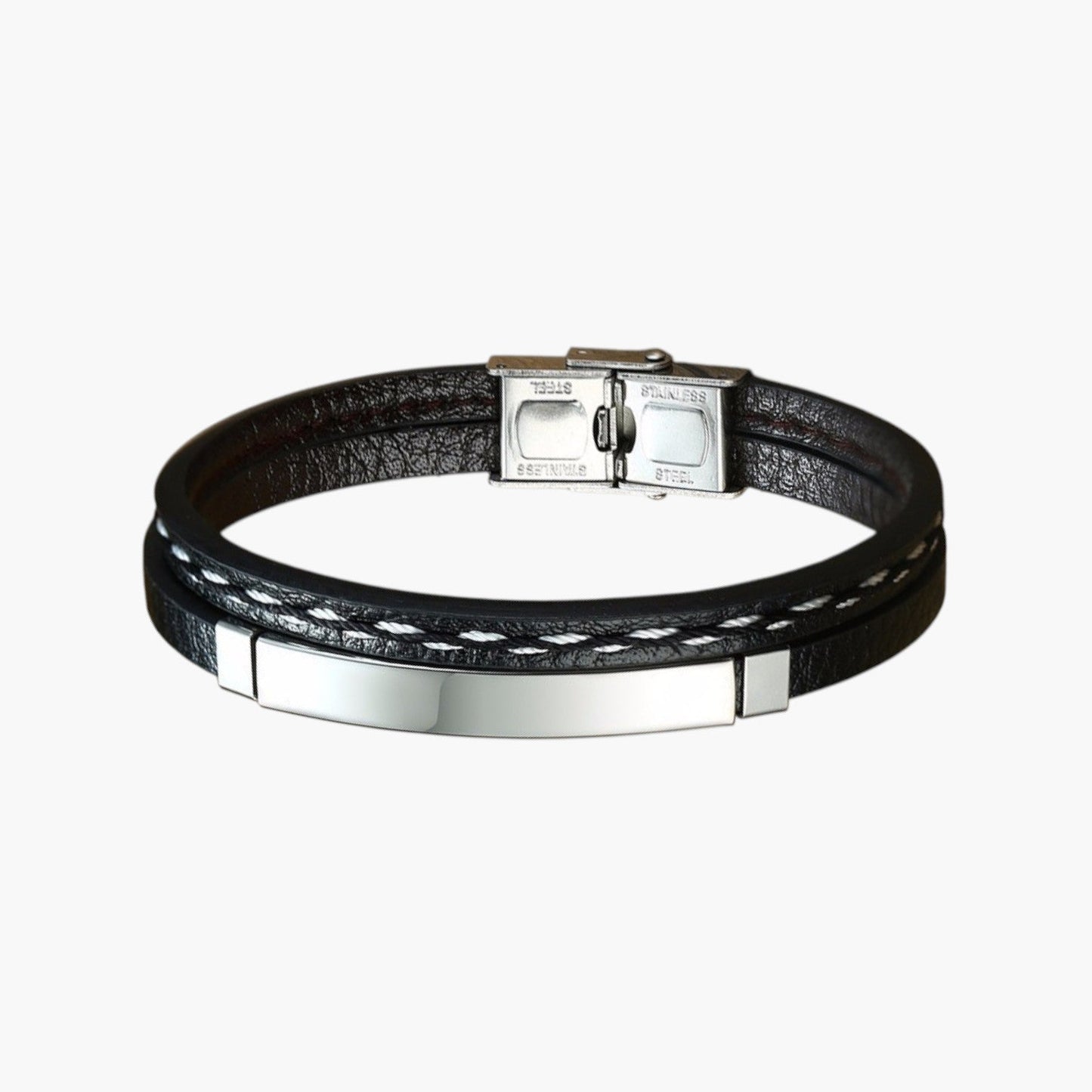 Pulseira de Couro e Aço Inoxidável