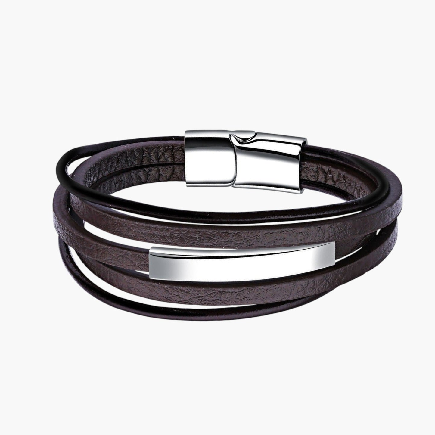 Pulseira de Couro e Aço Inoxidável