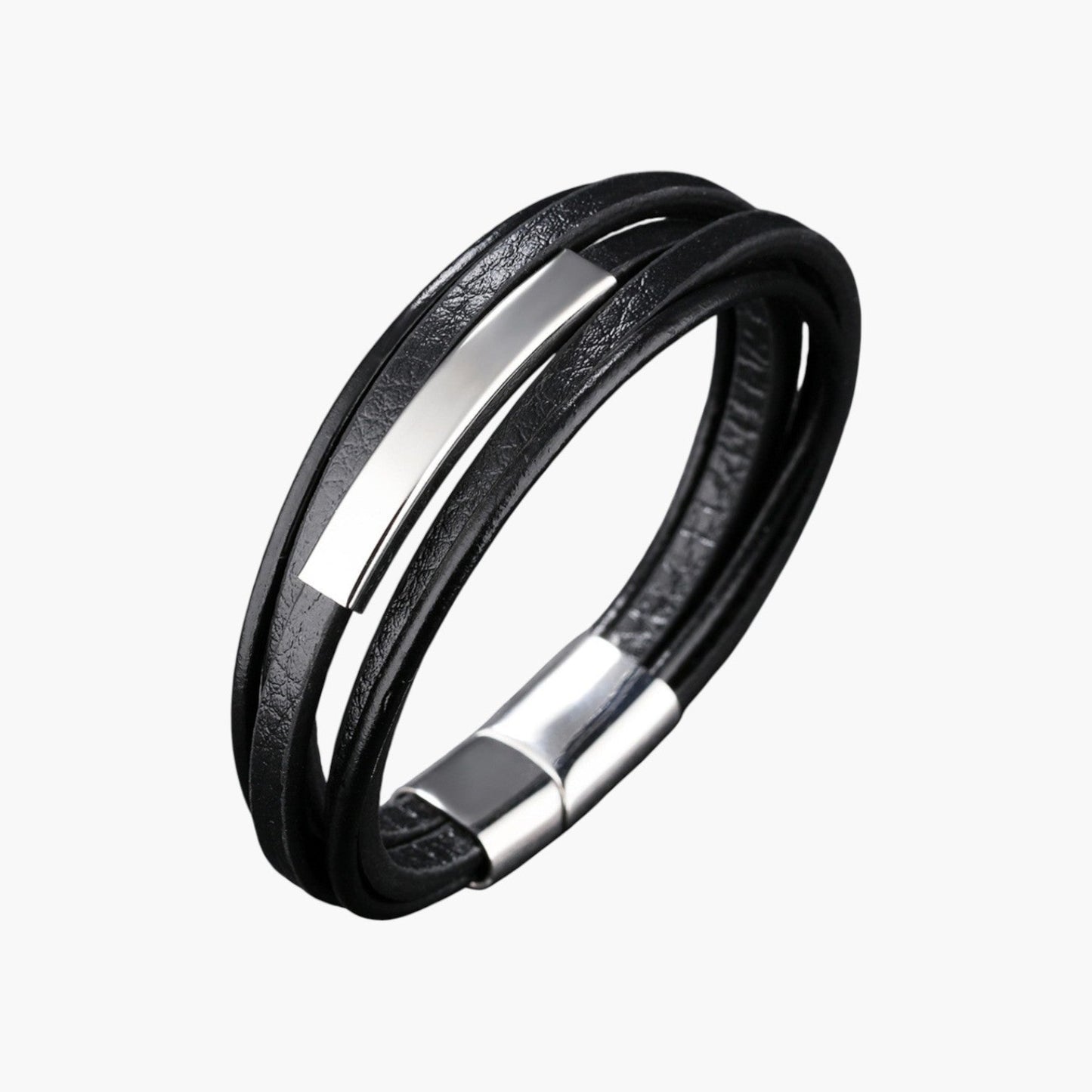 Pulseira de Couro e Aço Inoxidável
