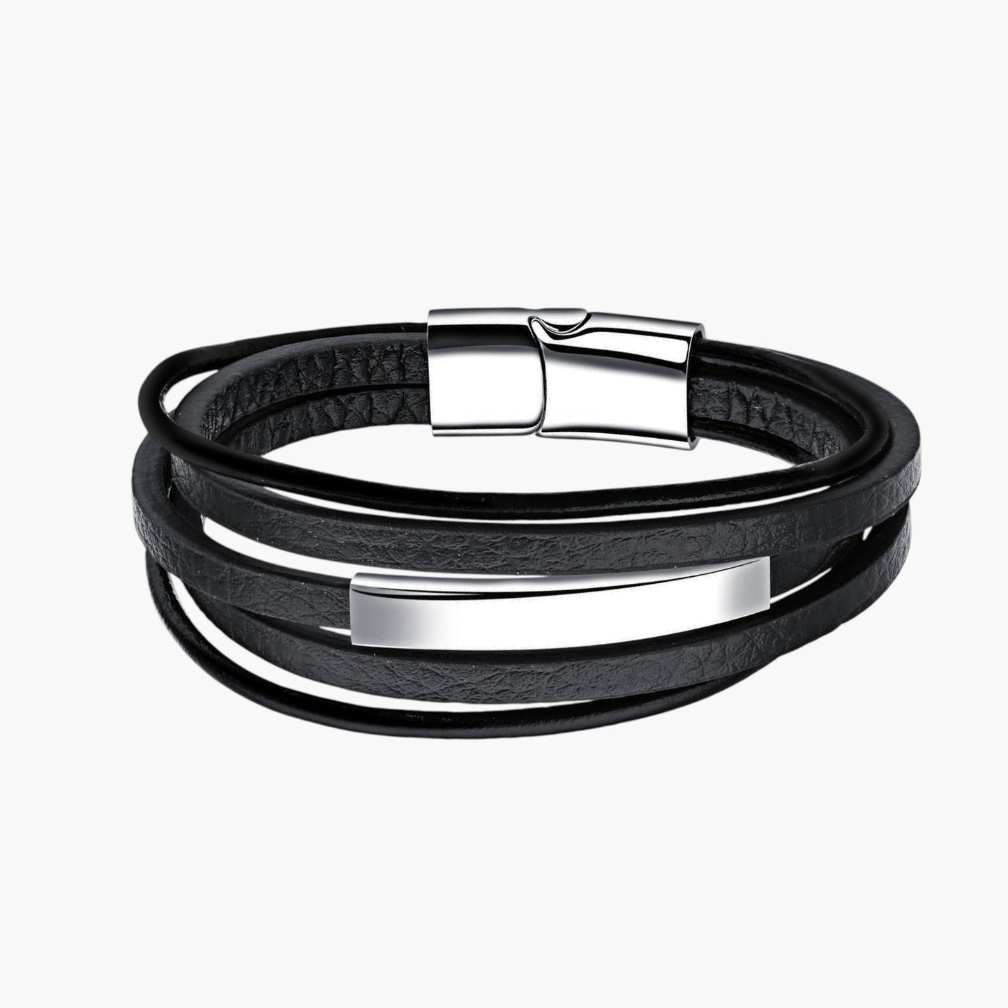 Pulseira de Couro e Aço Inoxidável